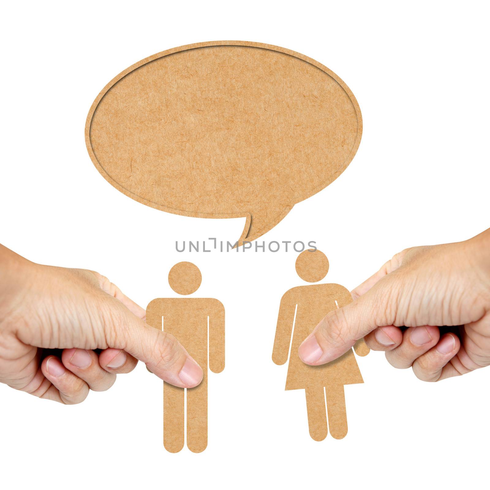 paper human male and female with speech bubble
