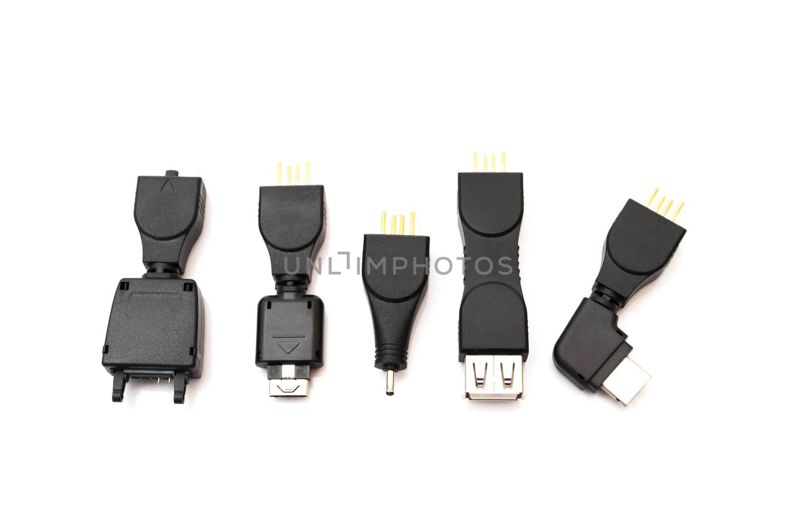 different adapters on a white background