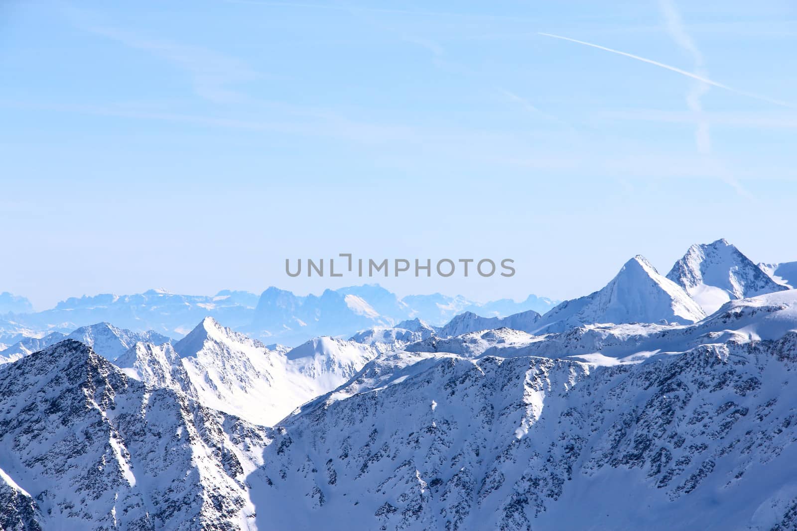 Hight mountains under blue sky beautiful winter panorama