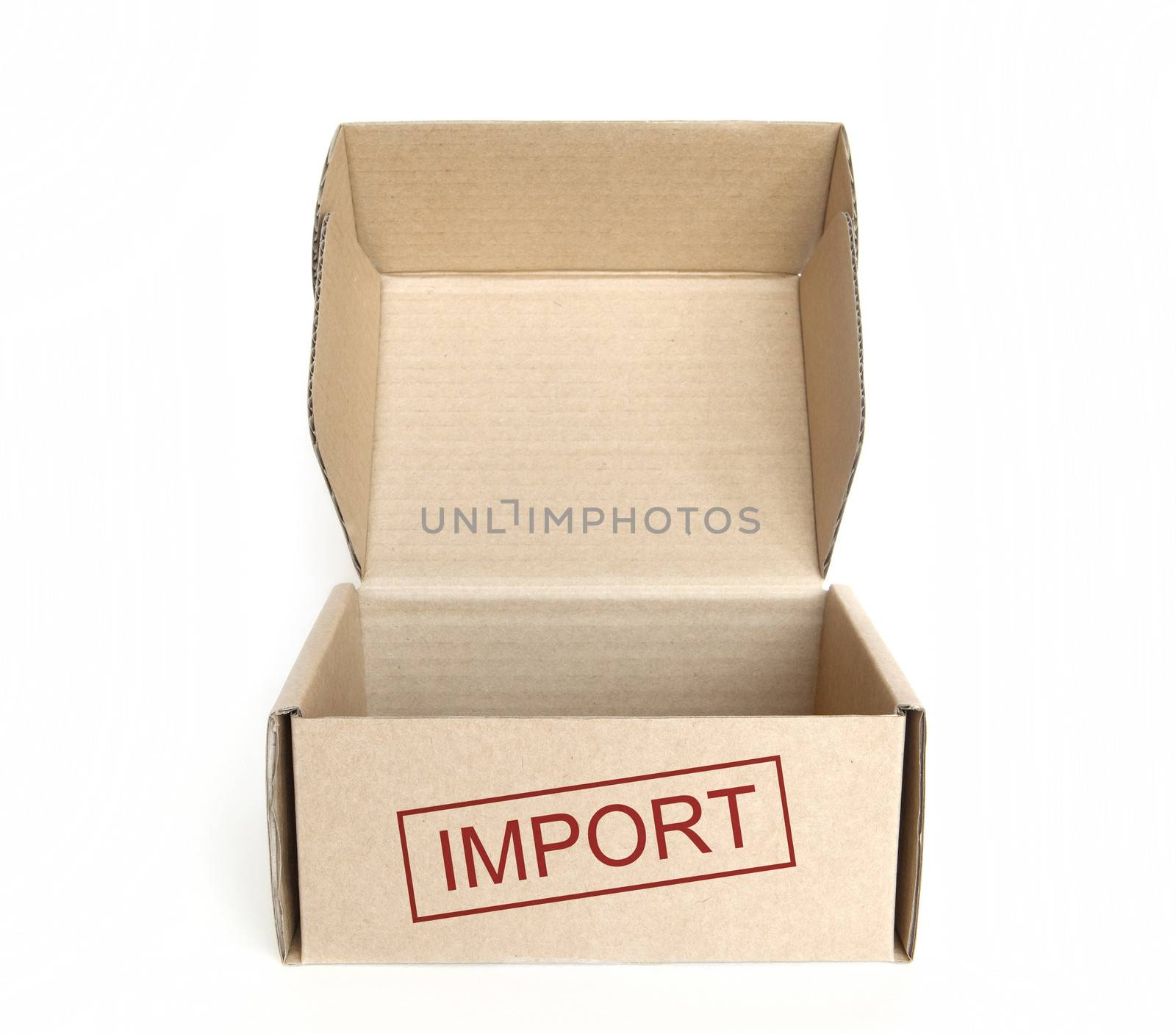 empty import cardboard box on white background