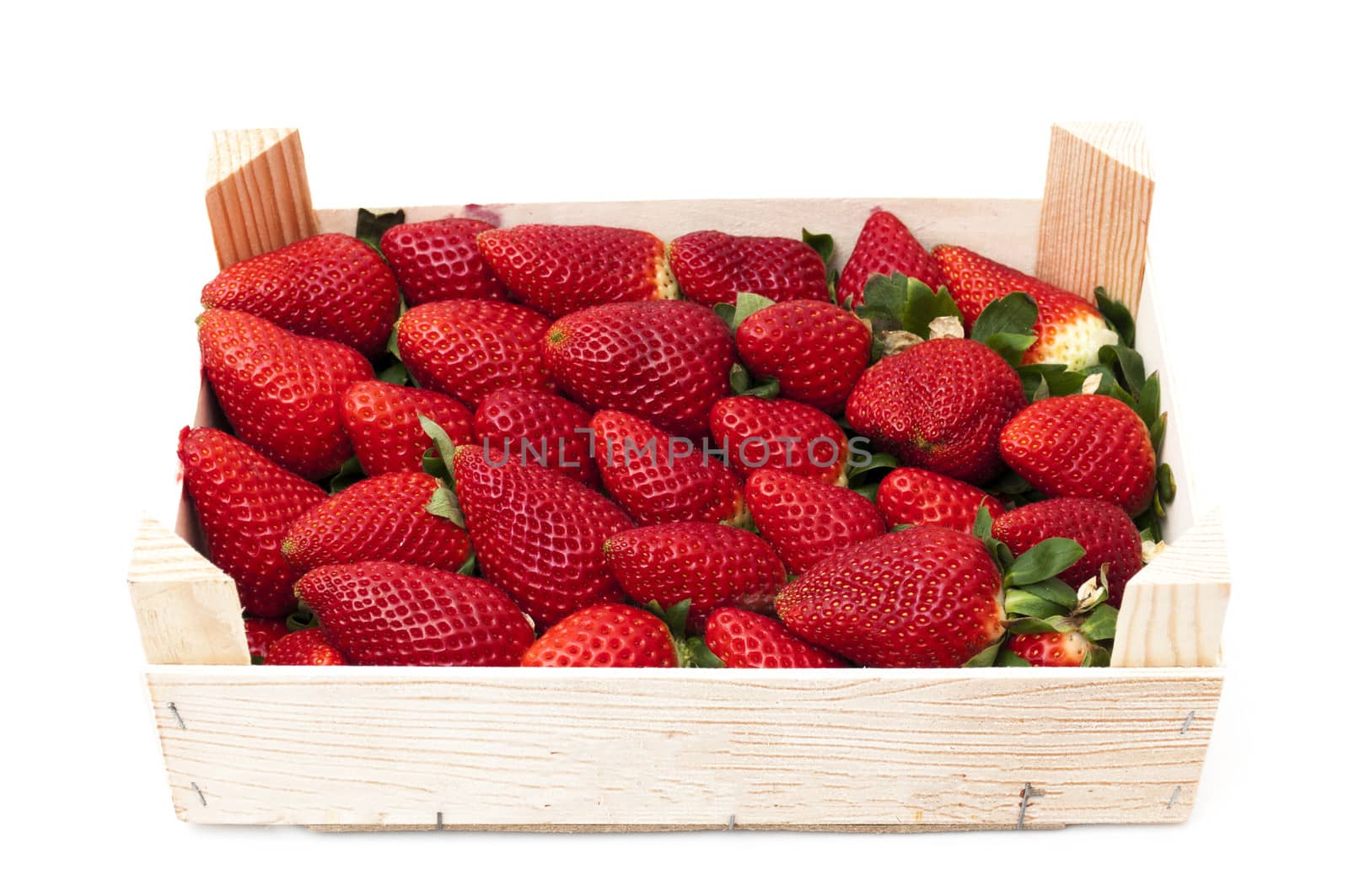 box of strawberries on a white background