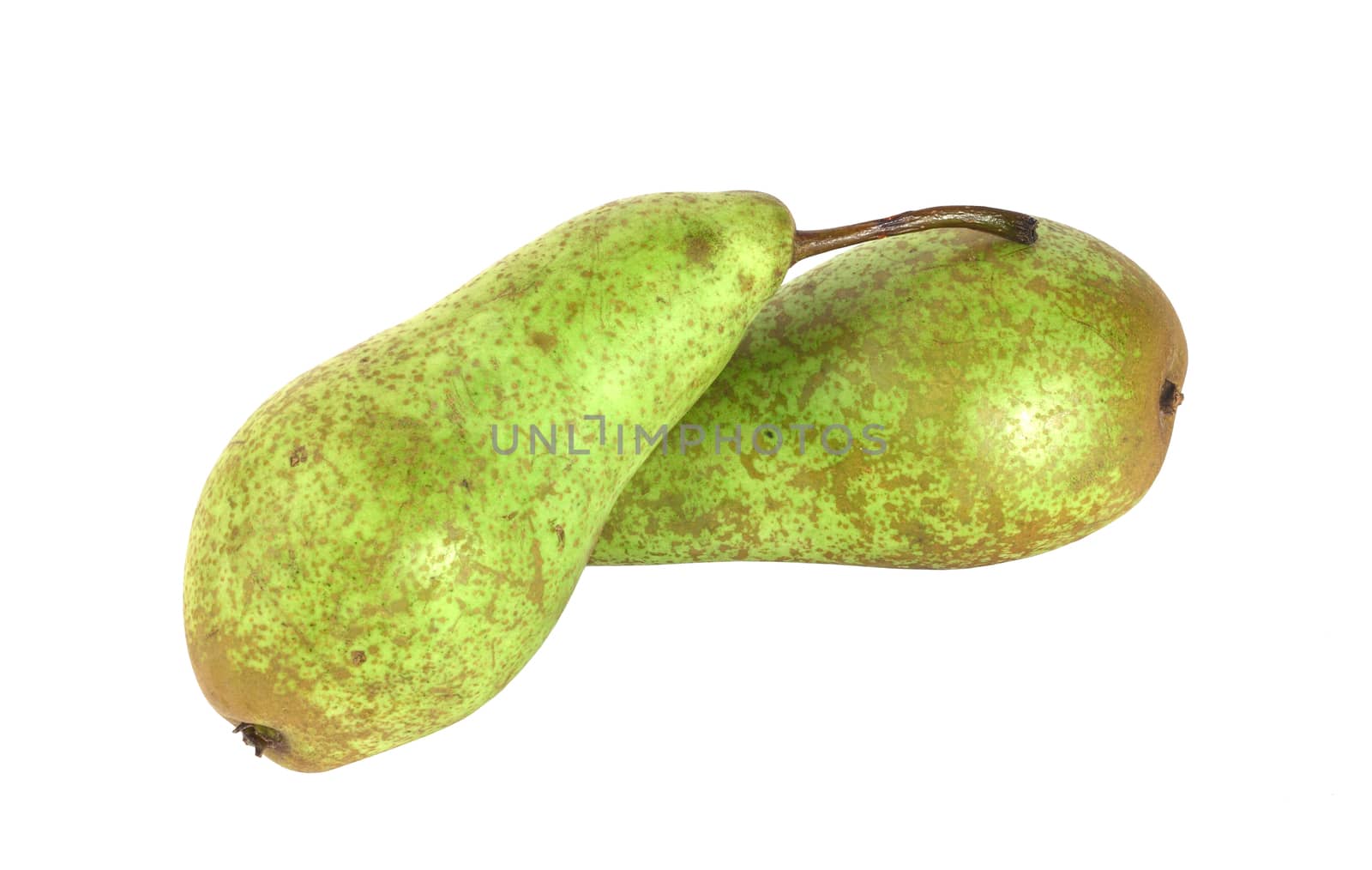 Two fresh green pears isolated on white