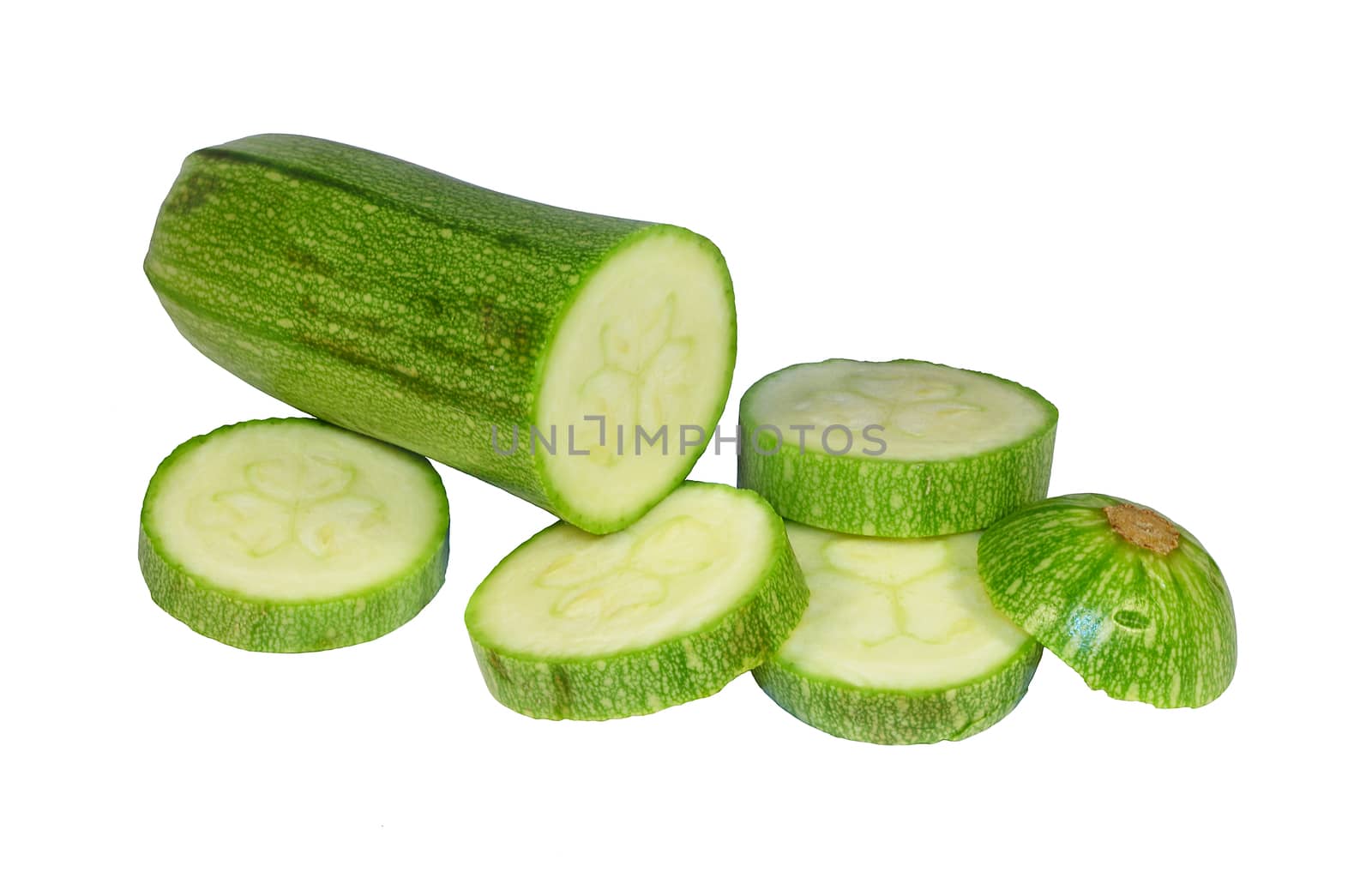 Cutted zucchini squash isolated on white background