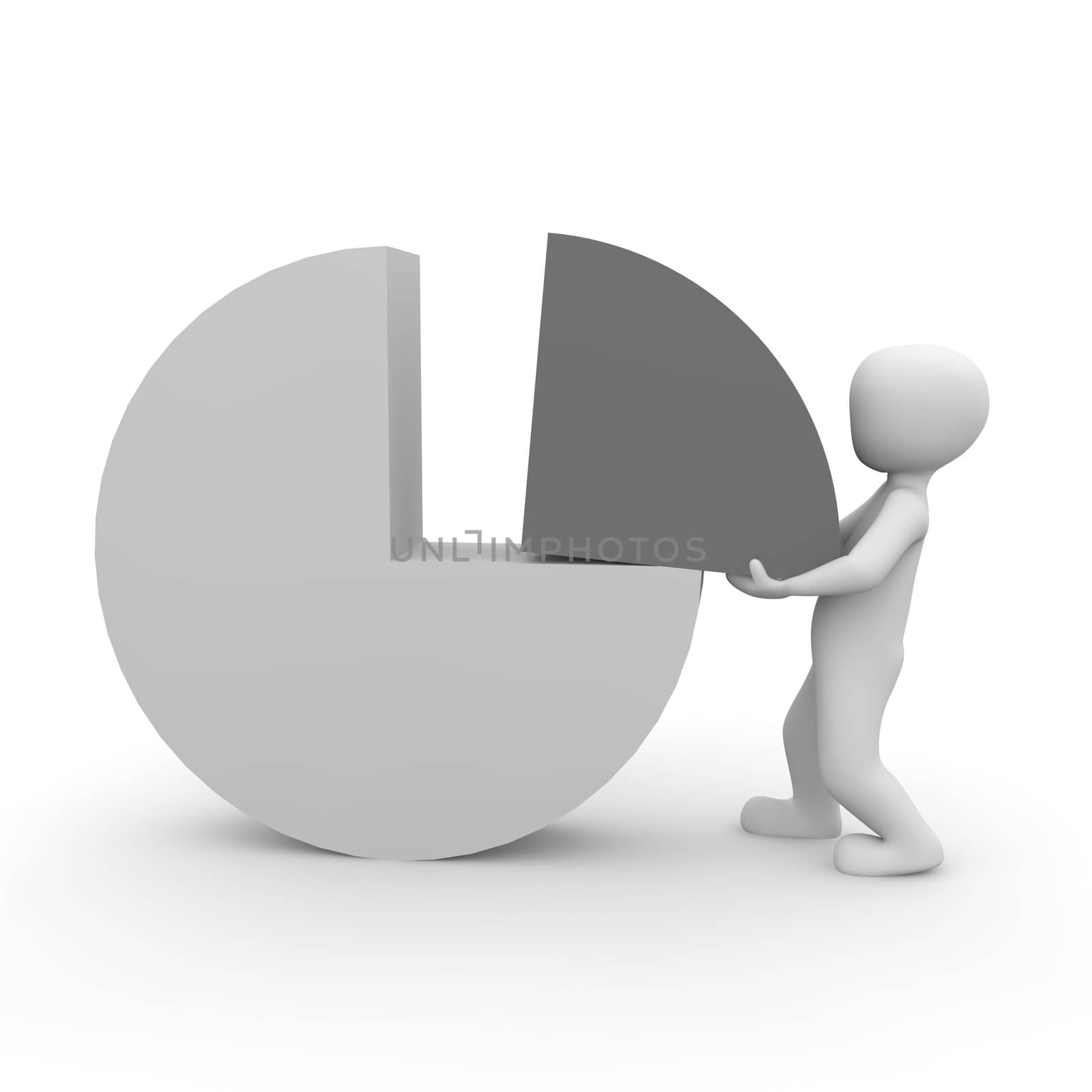 A character created a pie chart with quarter gray area.