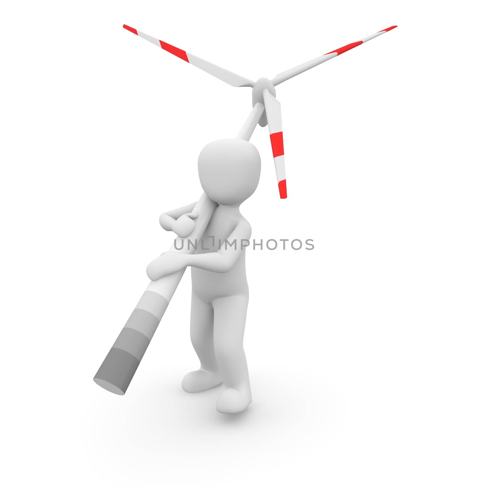 The character carries a windmill in his hands.