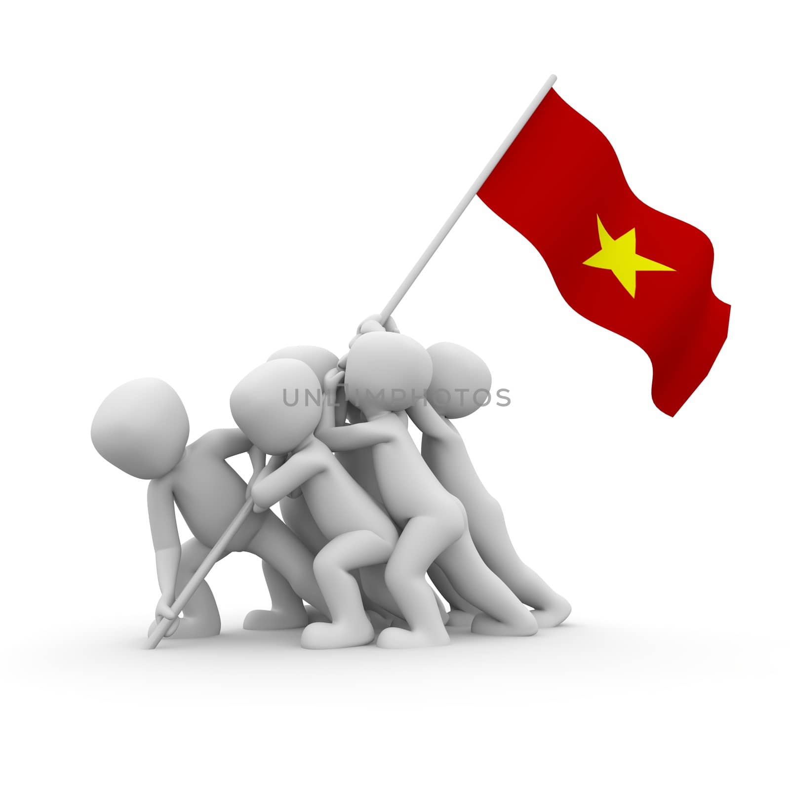 The characters want to hoist the Vietnamese flag together.