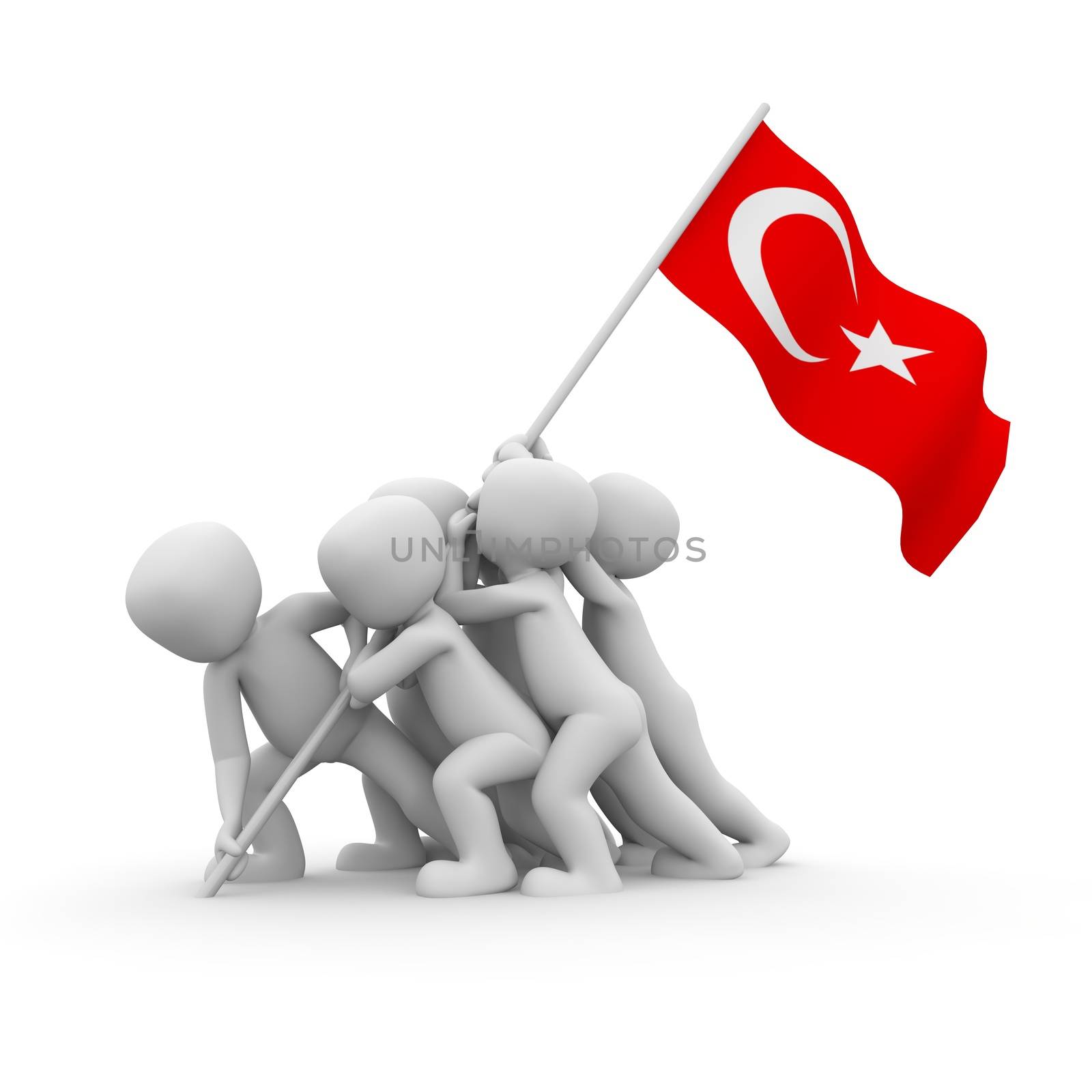 The characters want to hoist the Turkish flag together.