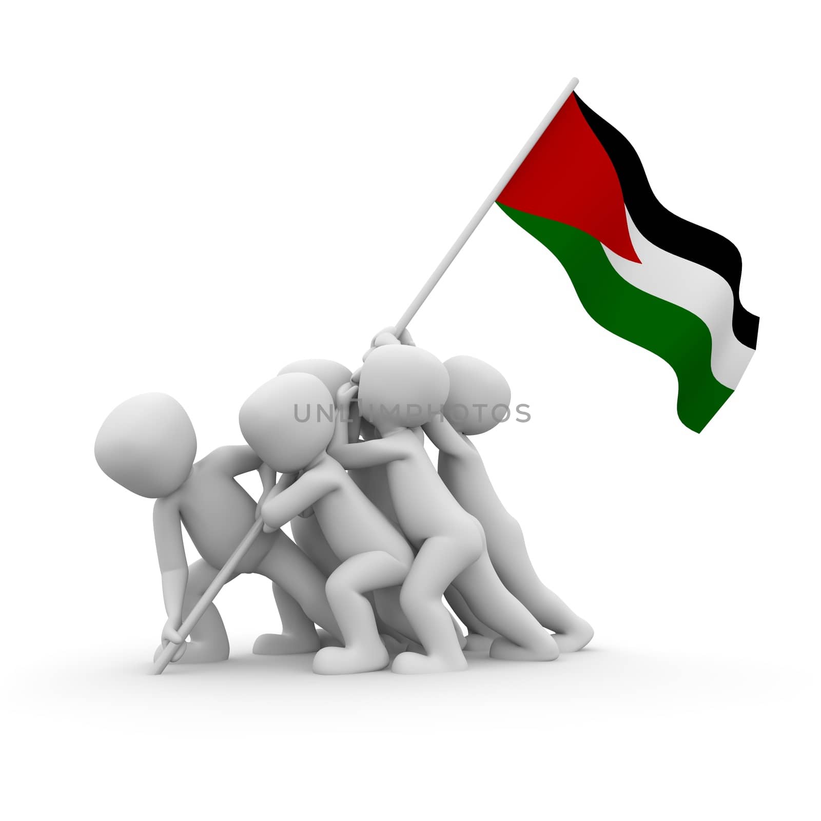 The characters want to hoist the Palestinian  flag together.