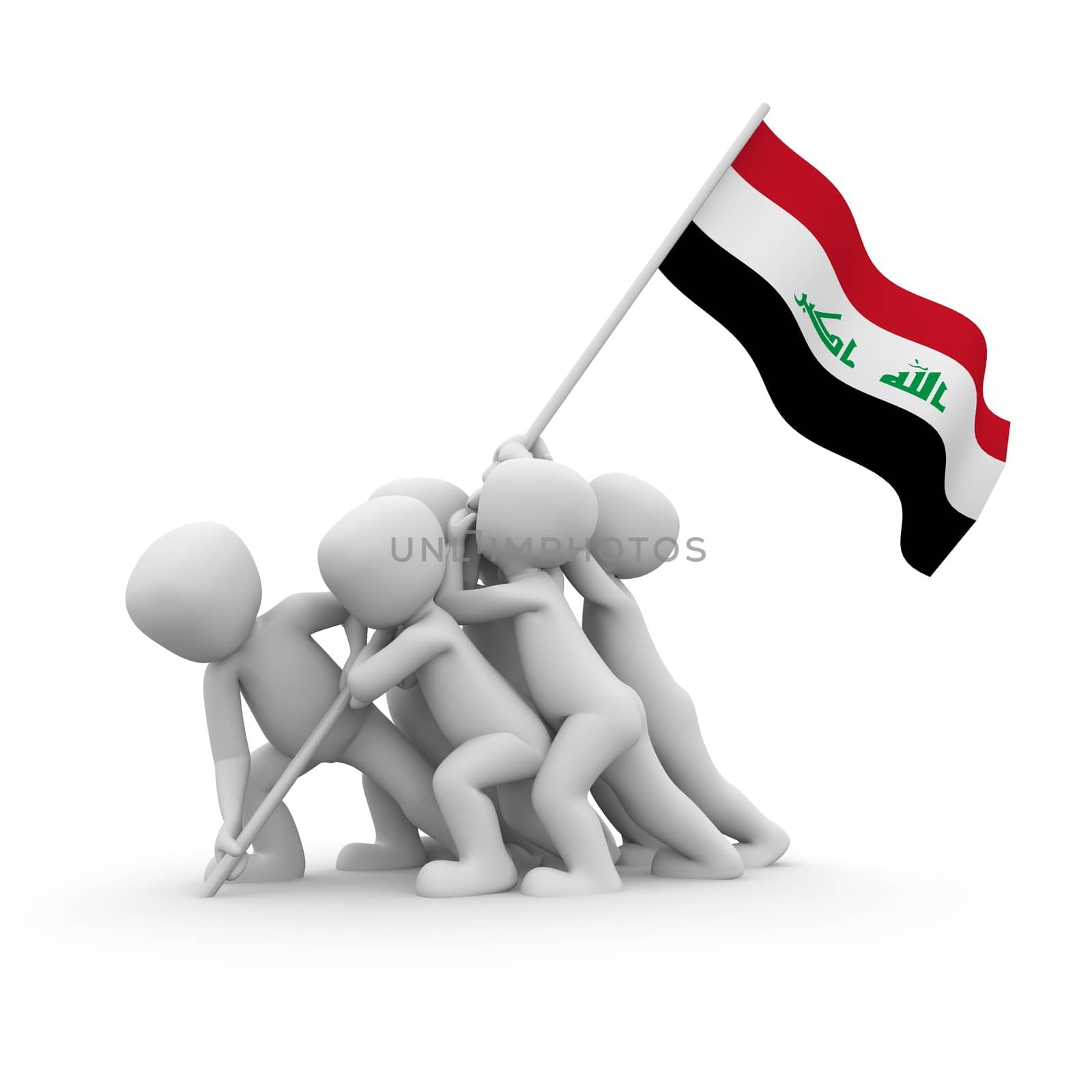 The characters want to hoist the Iraqi flag together.