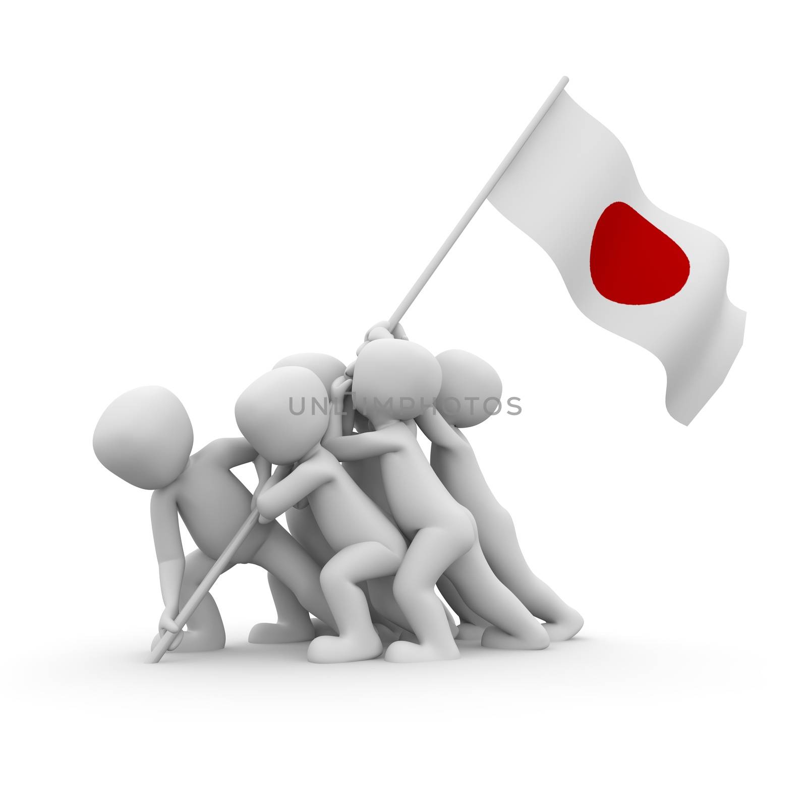 The characters want to hoist the Japanese flag together.