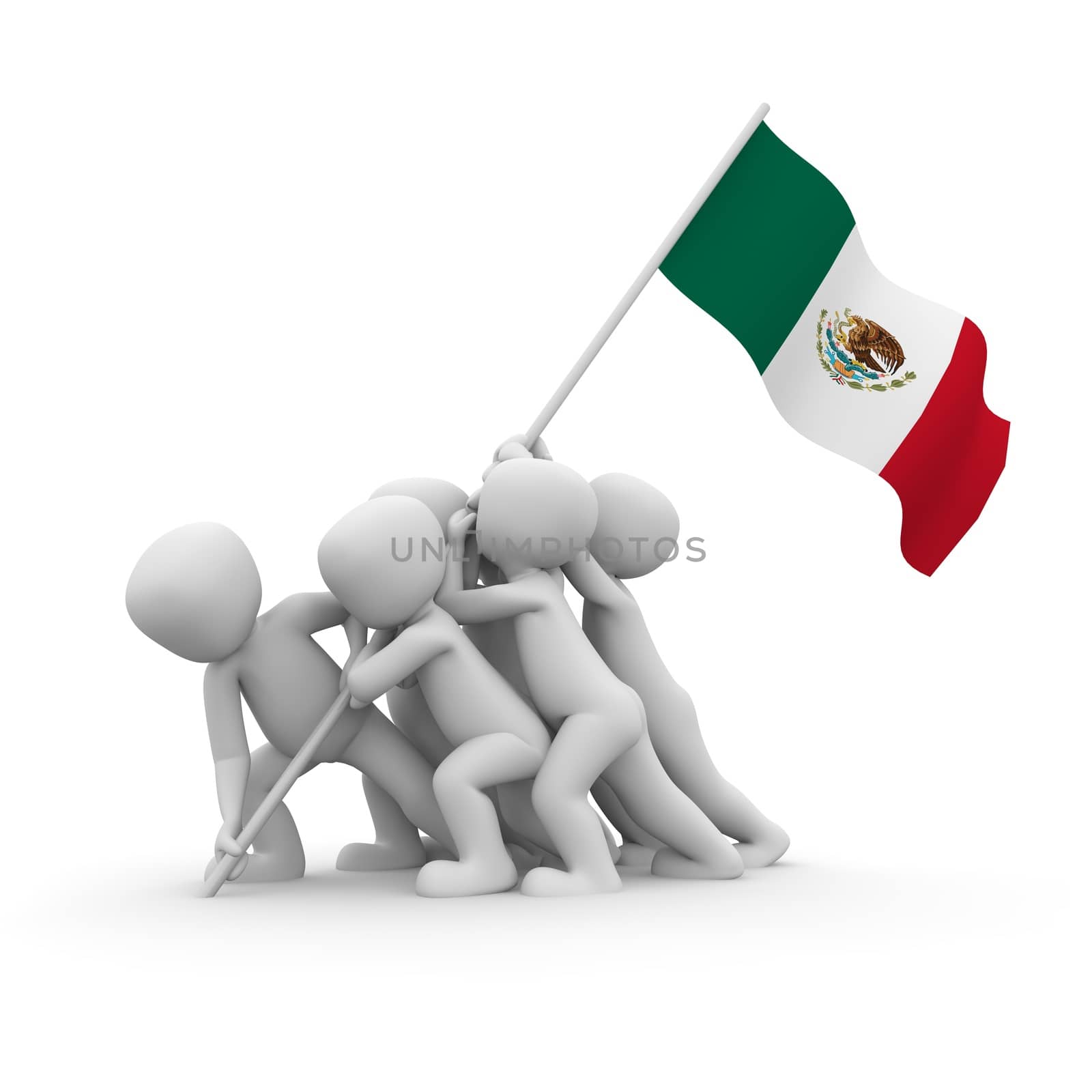 The characters want to hoist the Mexican flag together.