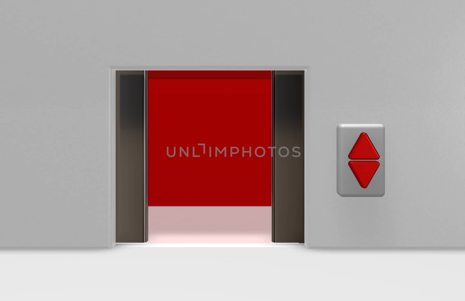 open elevator door and up and down buttons - 3d illustration
