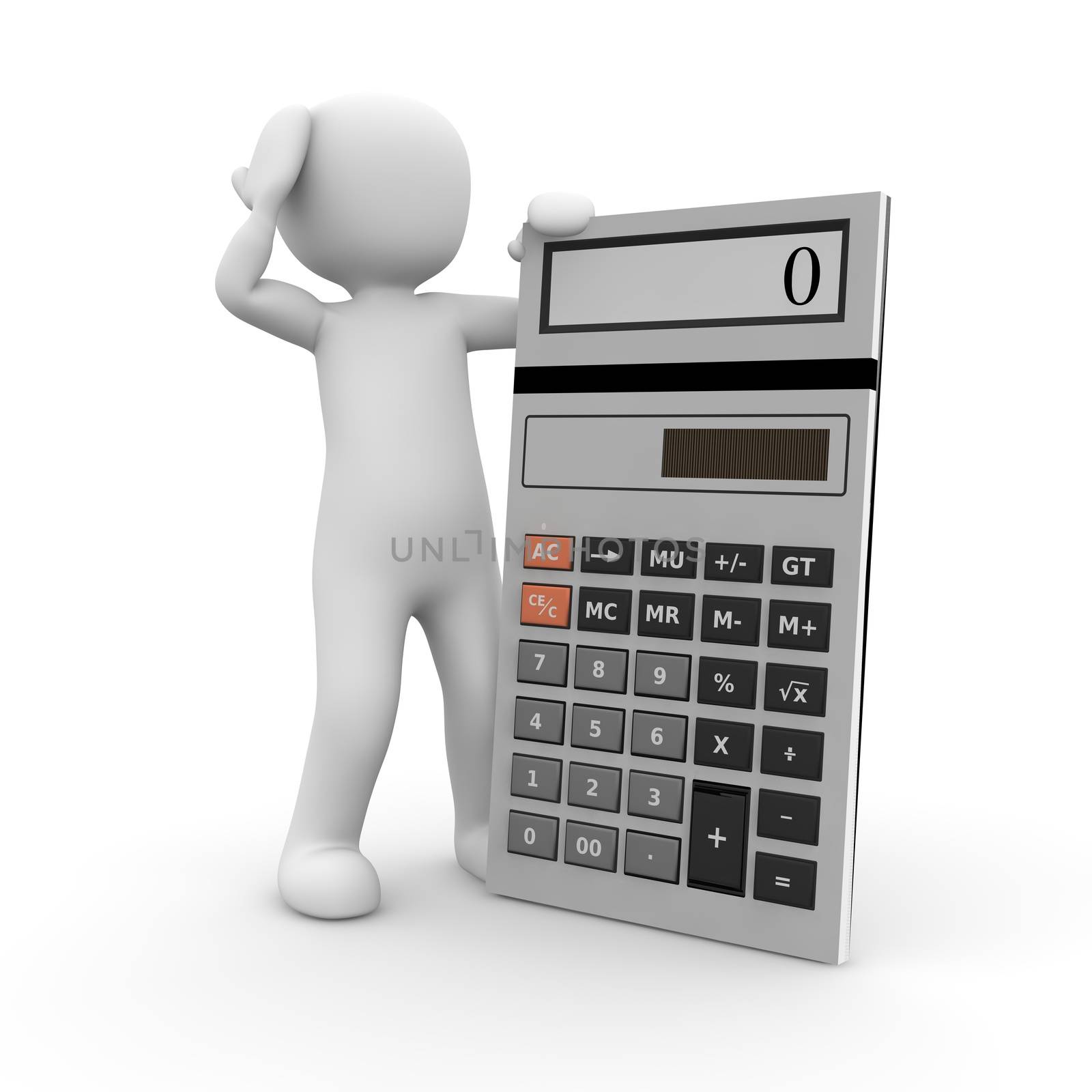 A character expects a difficult task with a calculator.