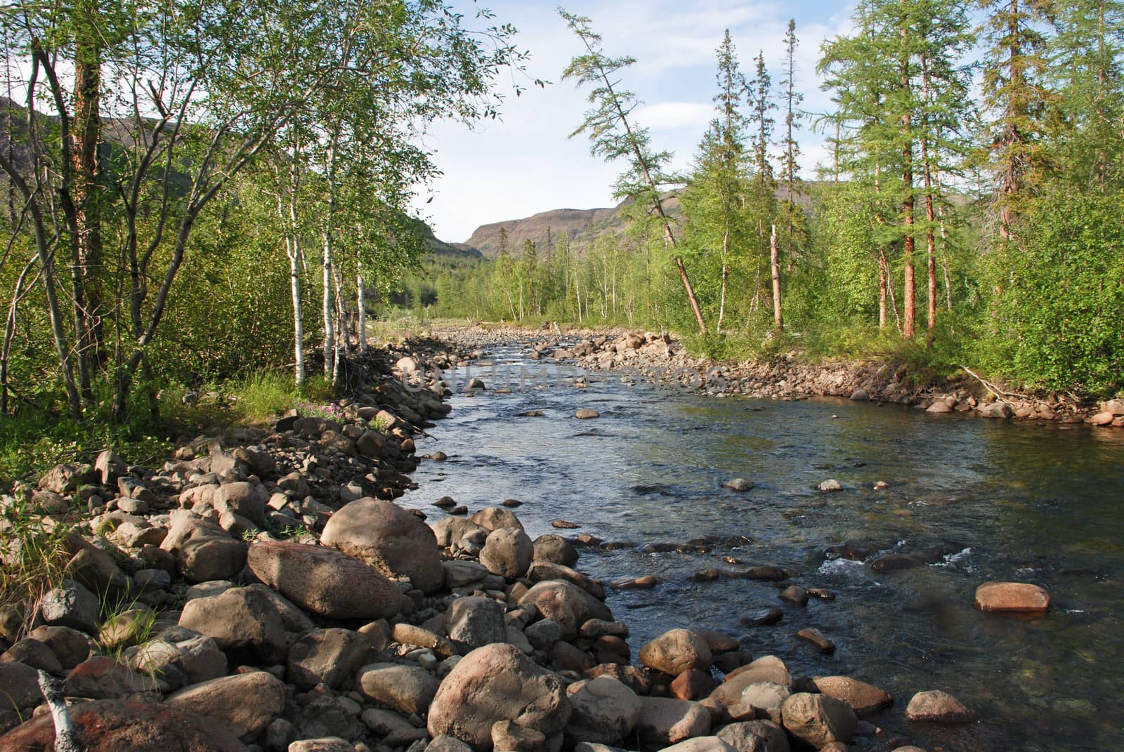 In the upper river Bucharama has stones in line