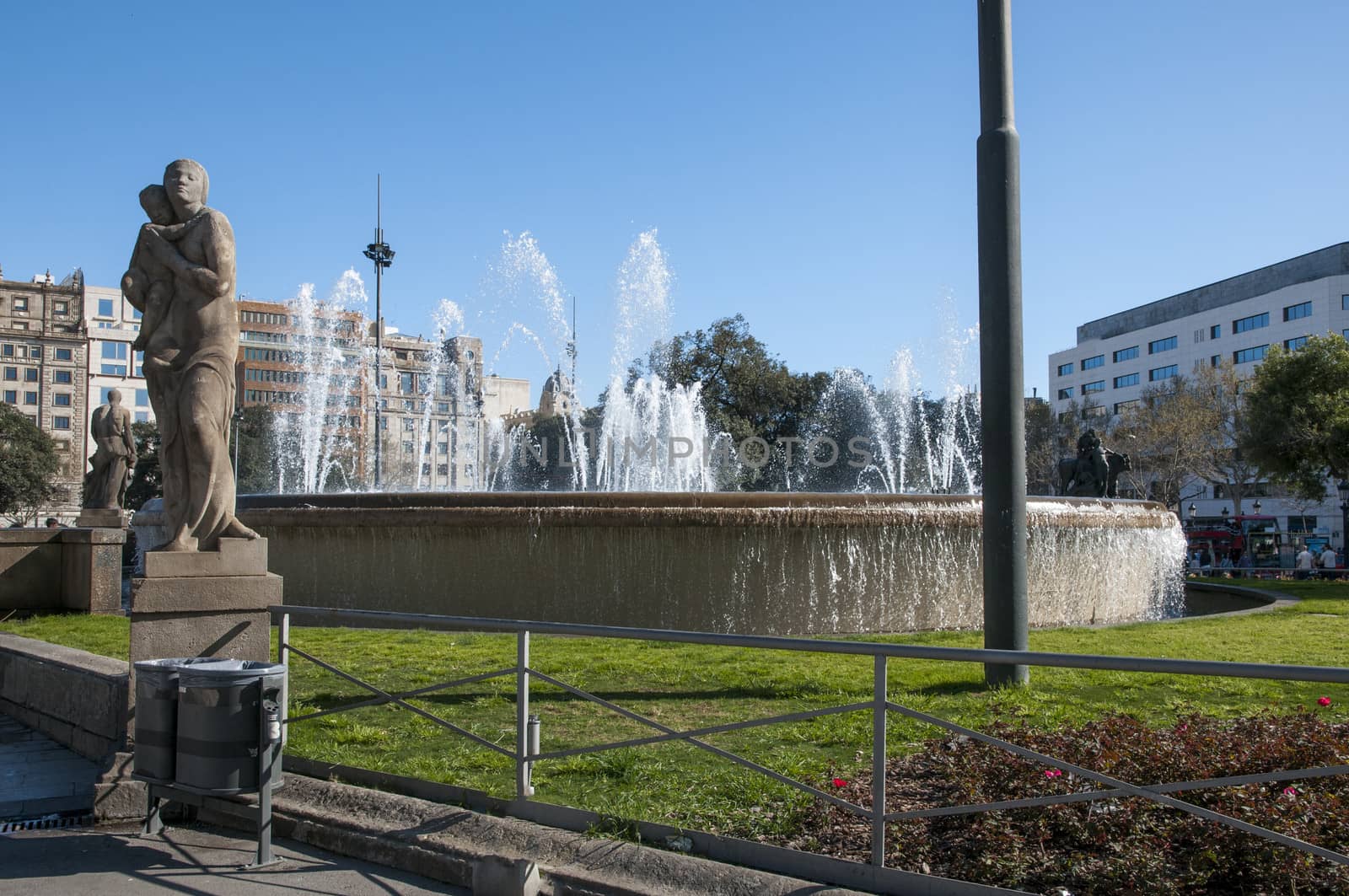 Plaza Fountain in Barcelona Spain