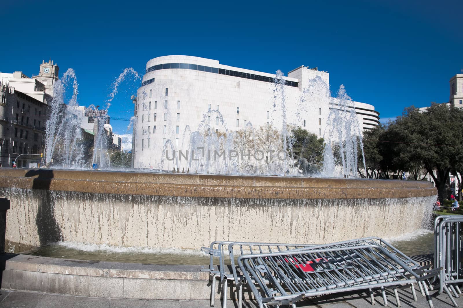 Plaza Fountain in Barcelona Spain