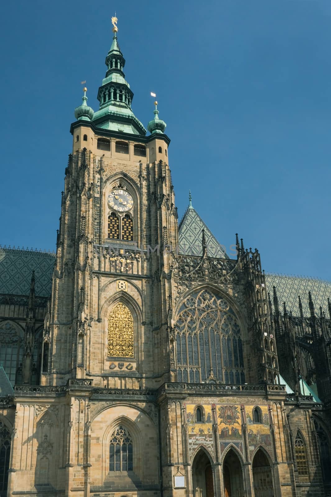 View of St. Vitus Cathedral in Prague on a clear spring day