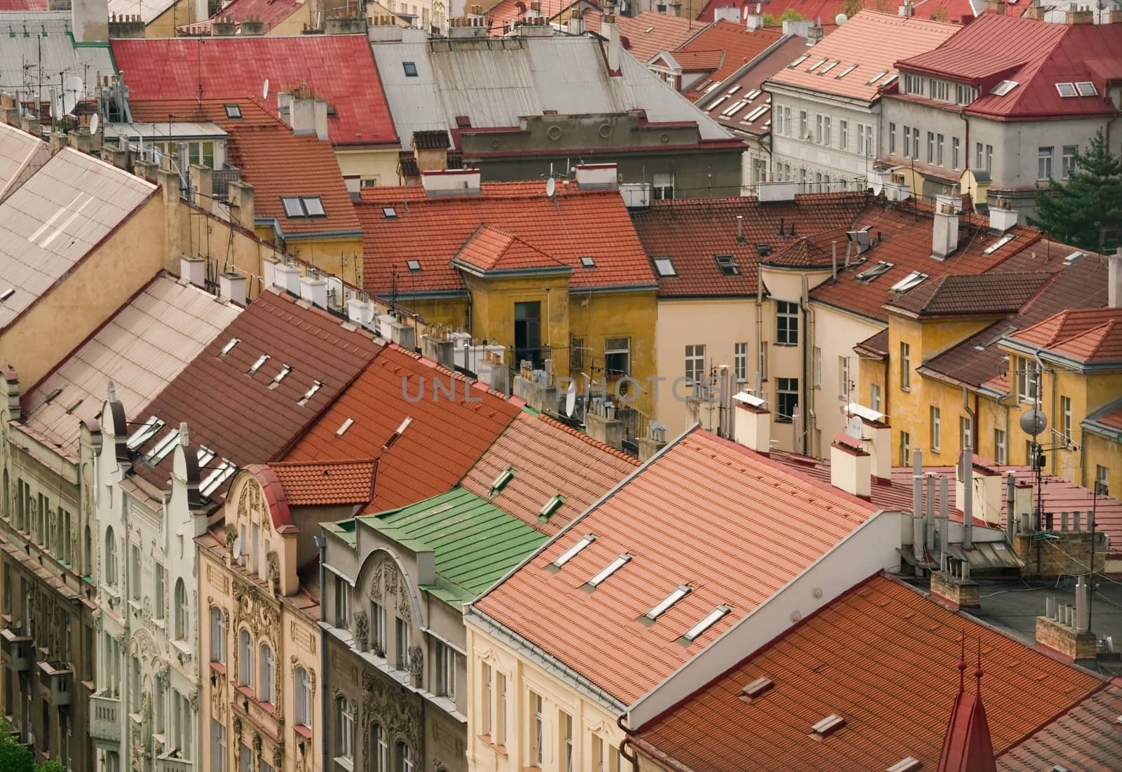 View of the ordinary district of Prague from a height