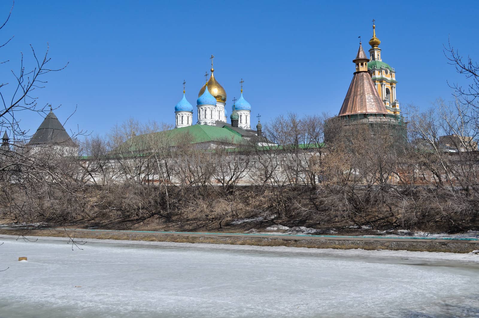 Novospassky monastery in Moscow. General view of the waterfront.