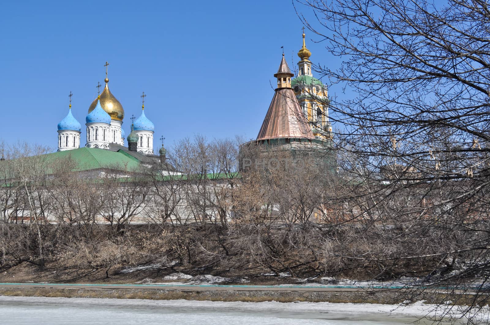 Novospassky monastery in Moscow. General view of the waterfront.