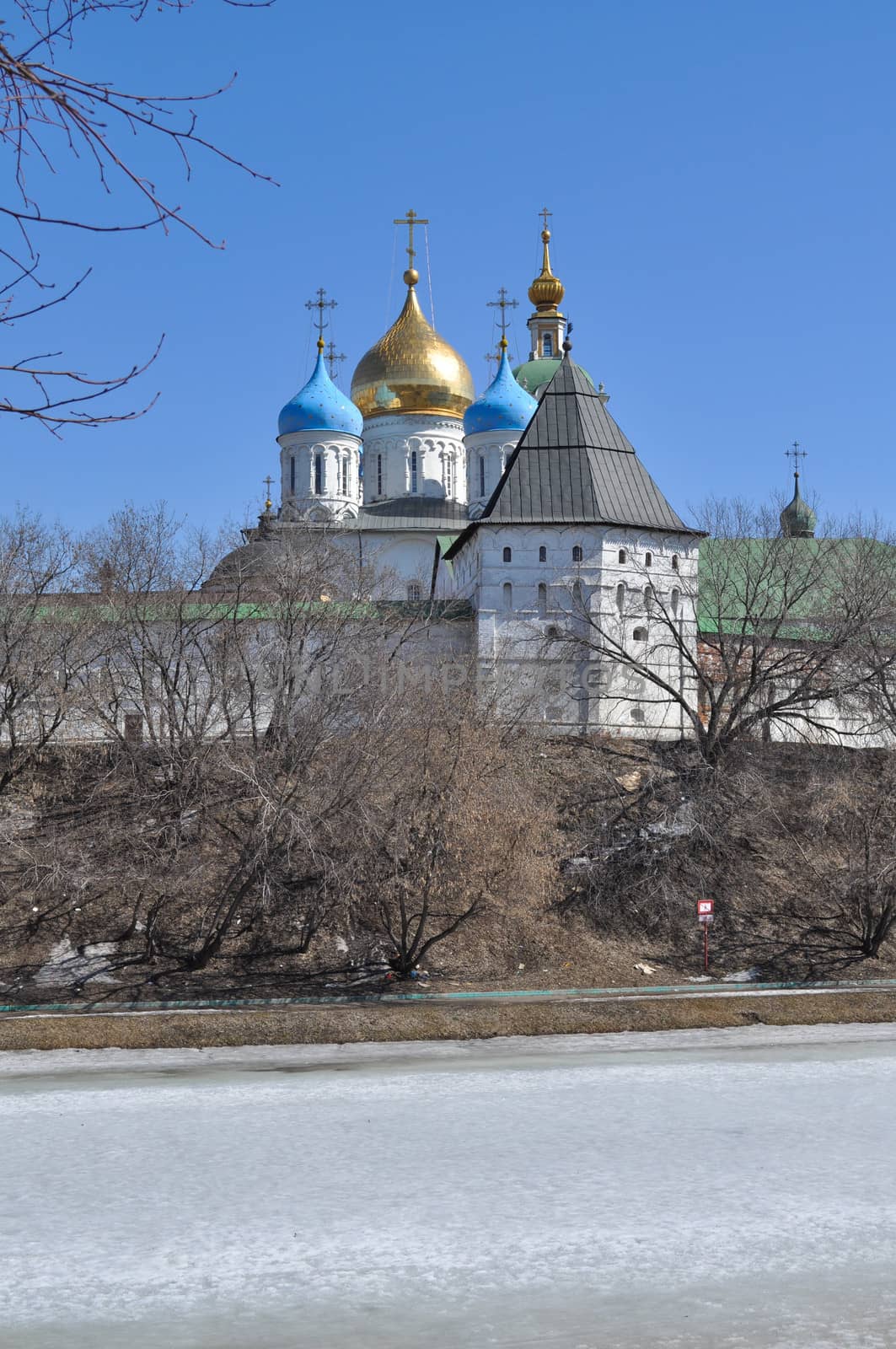 Novospassky monastery in Moscow. General view of the waterfront.