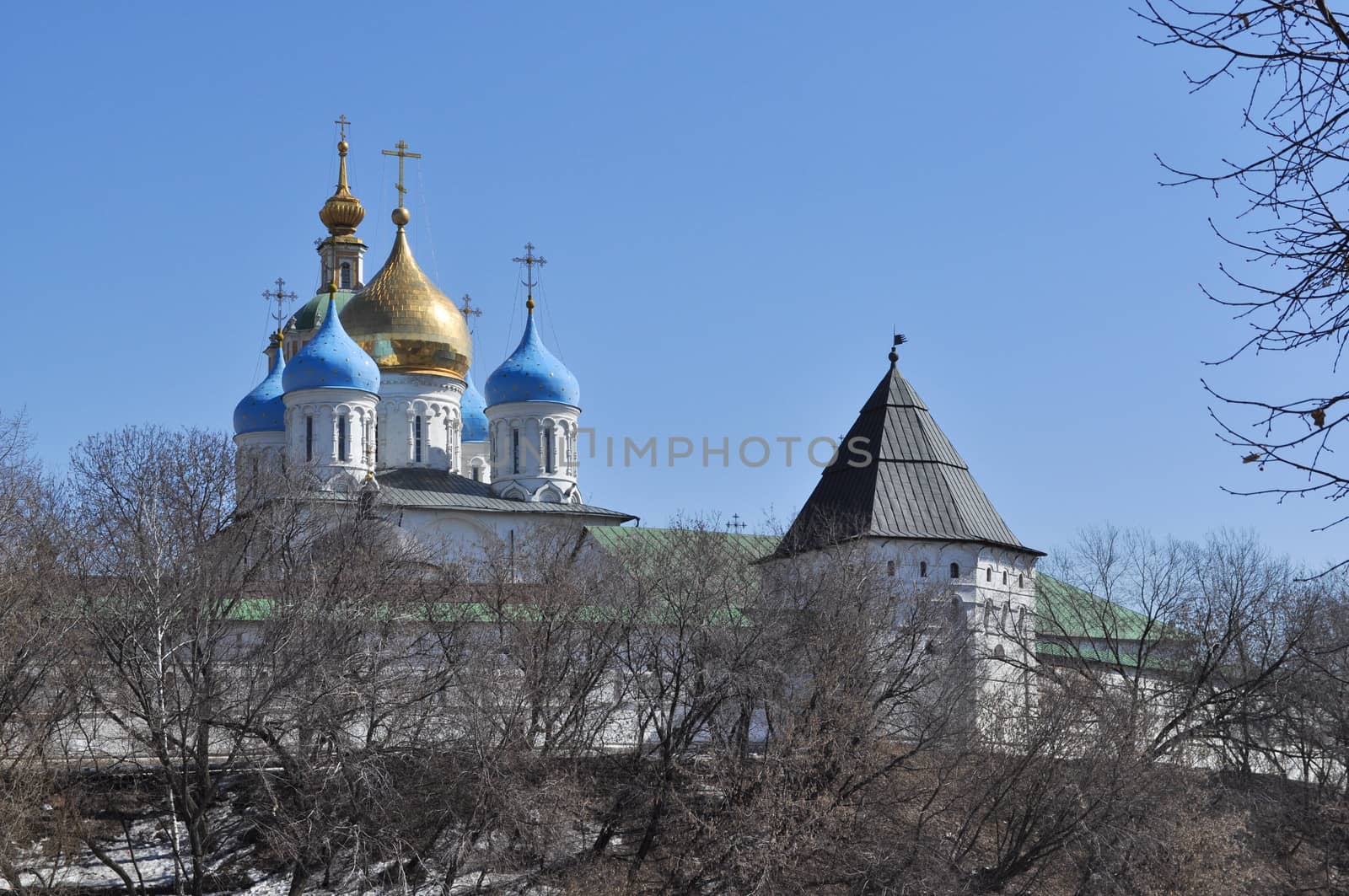 Novospassky monastery in Moscow. General view of the waterfront.
