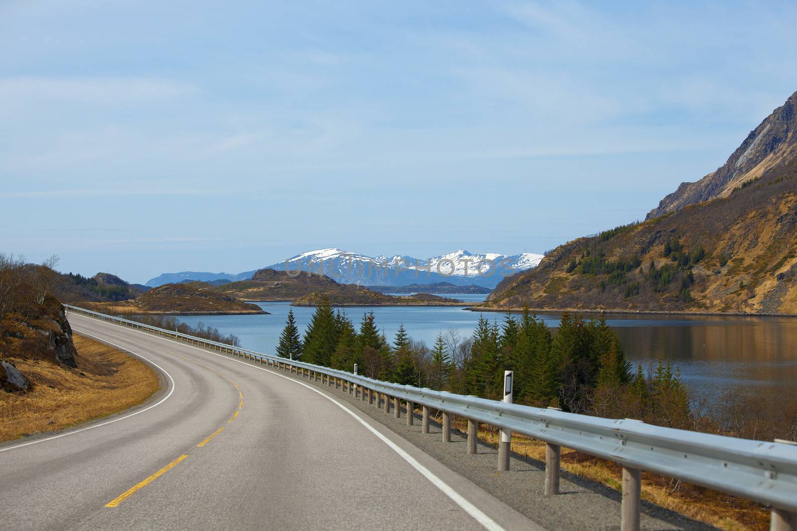 Snowcapped mountains and blue water, Norwegian fjord