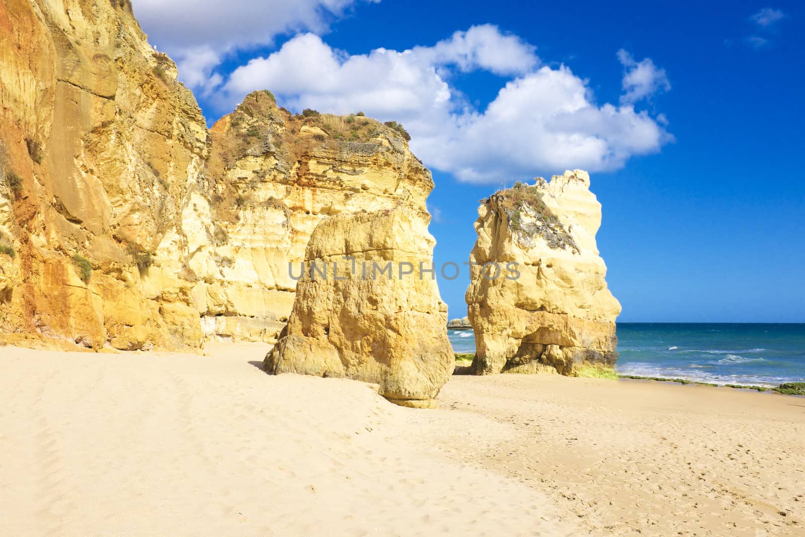 Natural rocks at Praia da Rocha in Portugal