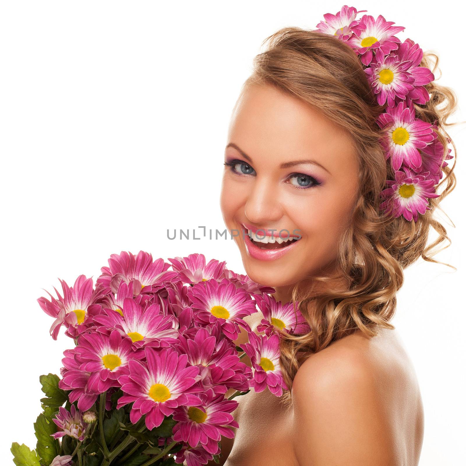 Beautiful young caucasian woman with flowers by rufatjumali