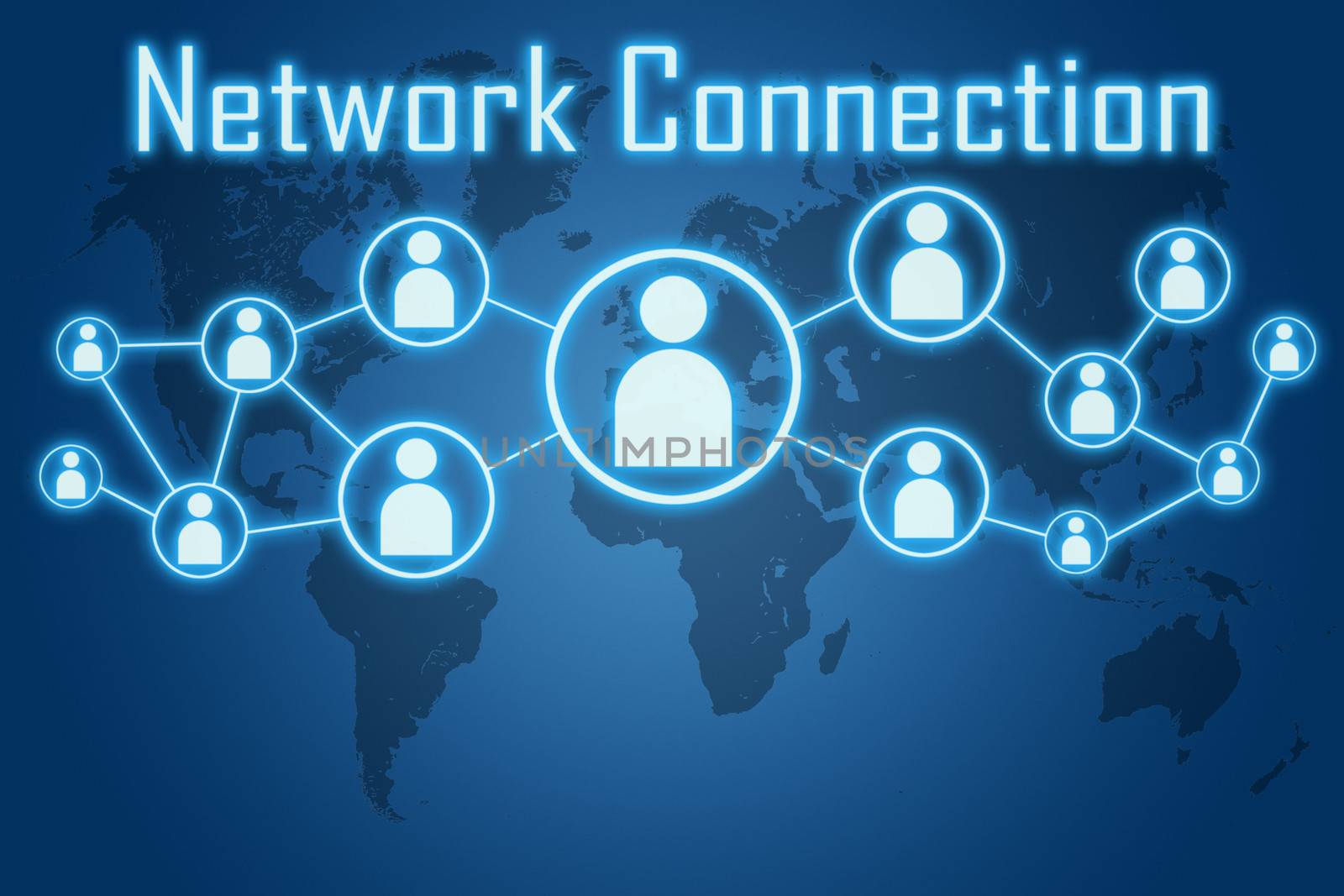 network connection concept on blue background with world map