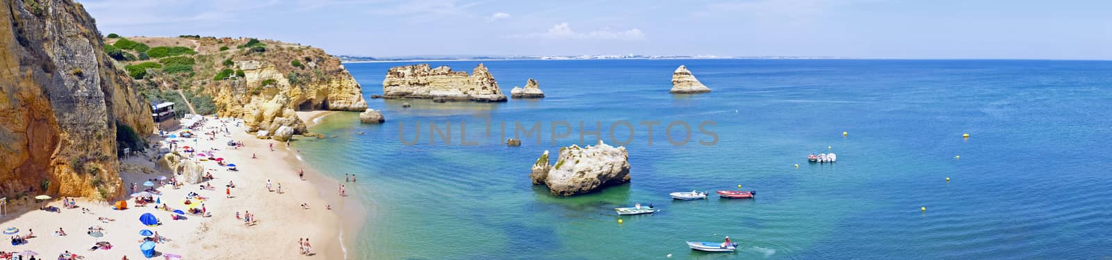 Panorama from the natural rocks and beaches at Lagos Portugal by devy