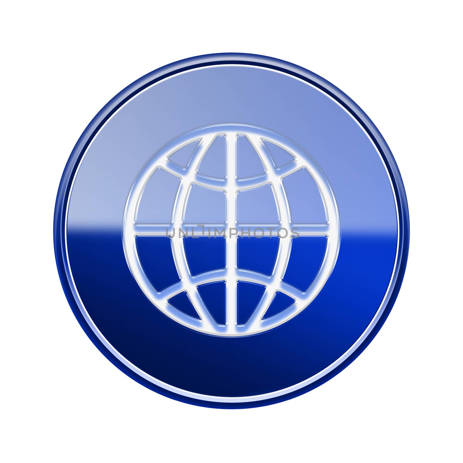Globe icon glossy blue, isolated on white background