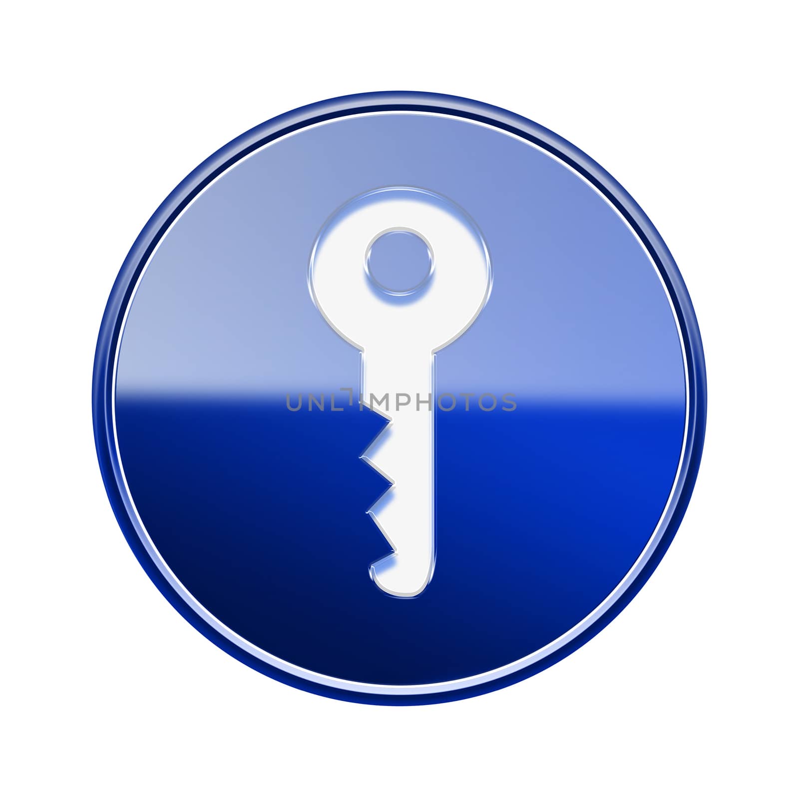 Key icon glossy blue, isolated on white background