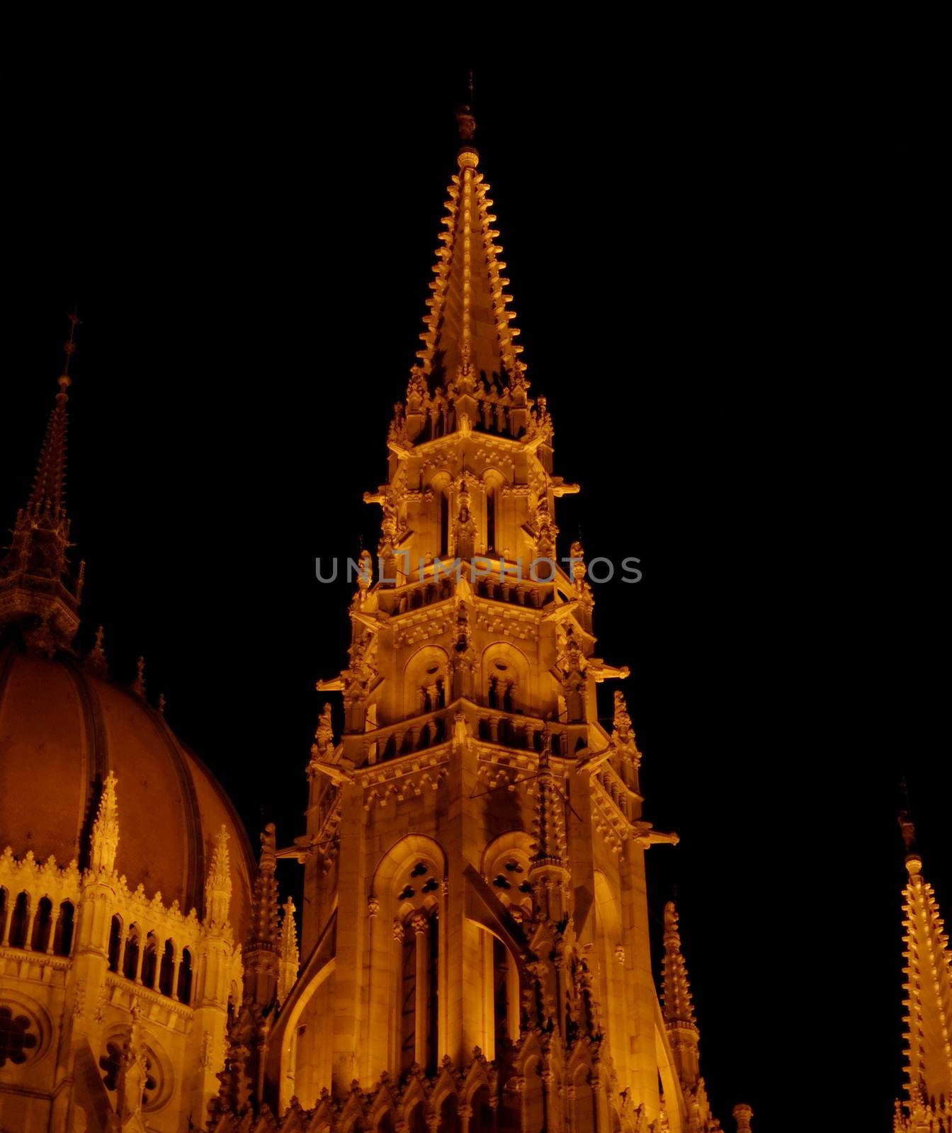 Budapest Parliament building in Hungary at twilight detail