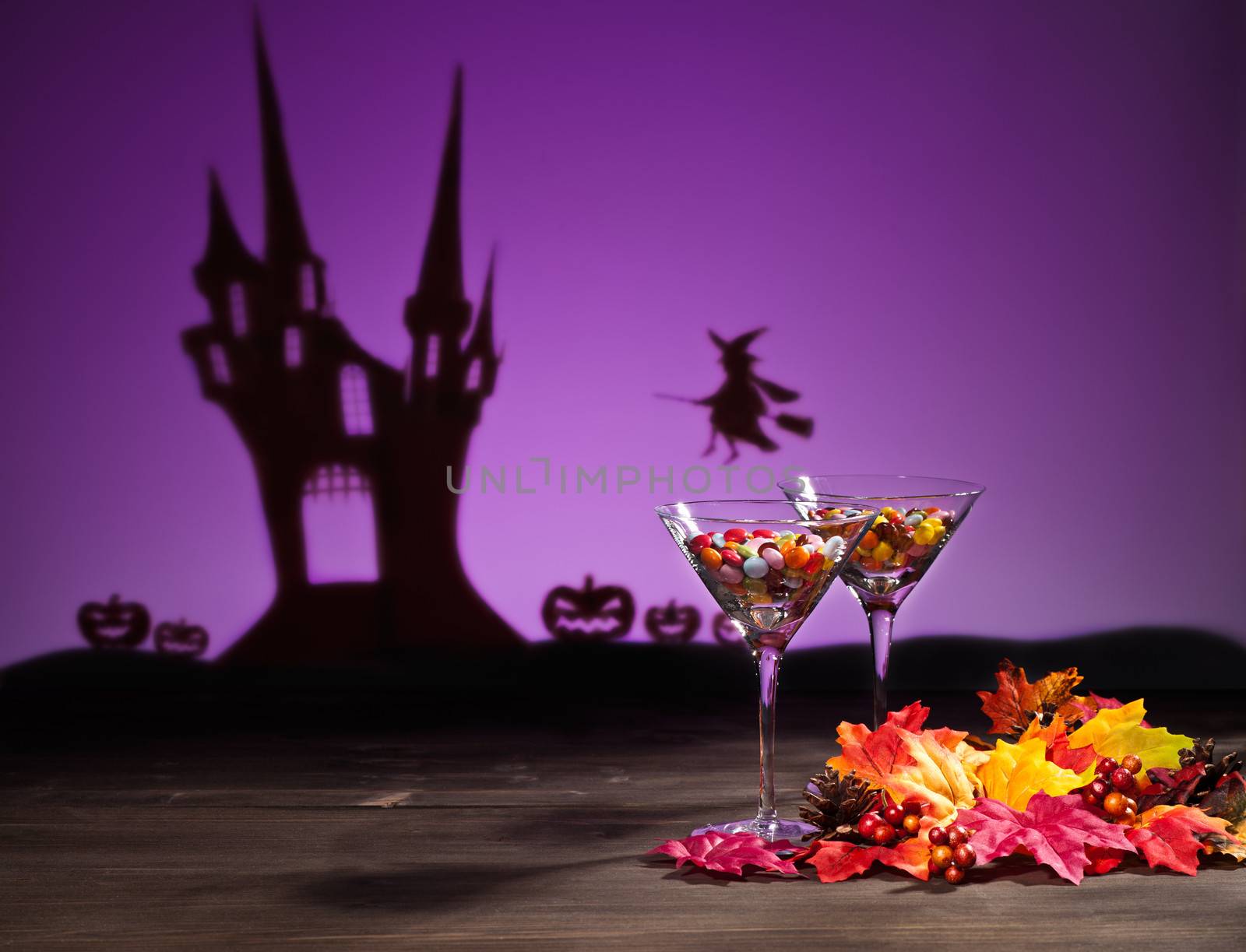 Halloween haunted house a witch and sweets
