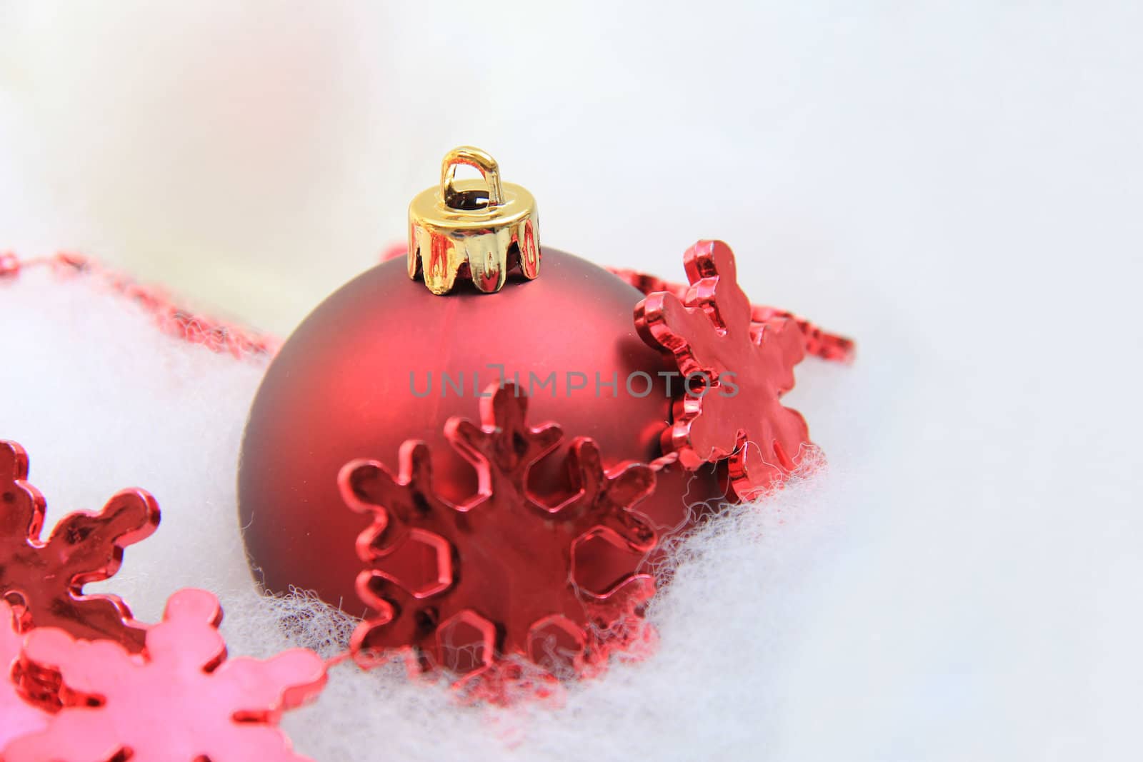 Red christmas decorations: ice crystal on a ball