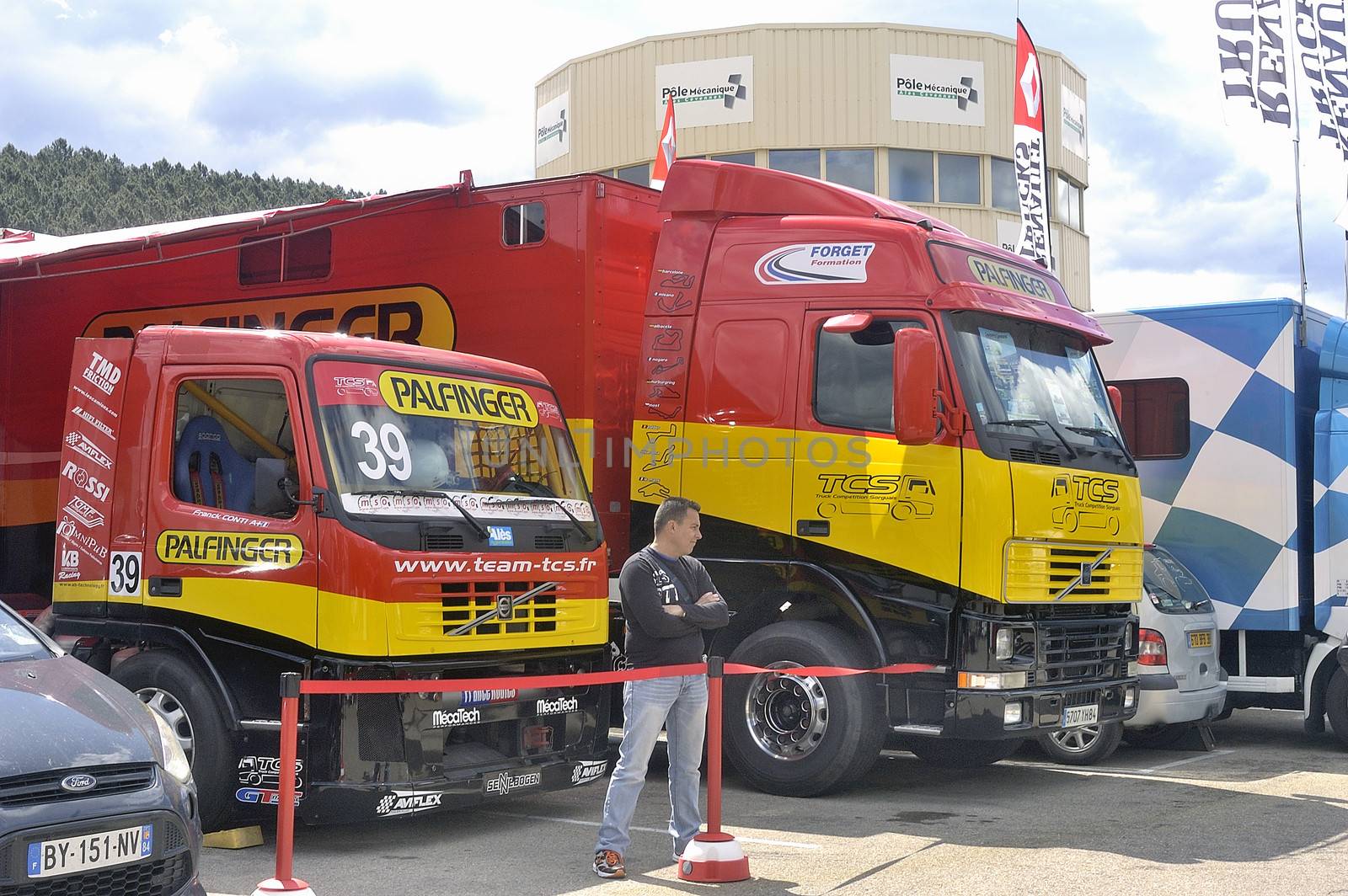 Ales - France - Grand Prix of France trucks May 25th and 26th, 2013 on the circuit of the Cevennes. trucks and stands of the competitors for the assistance and promotion. 