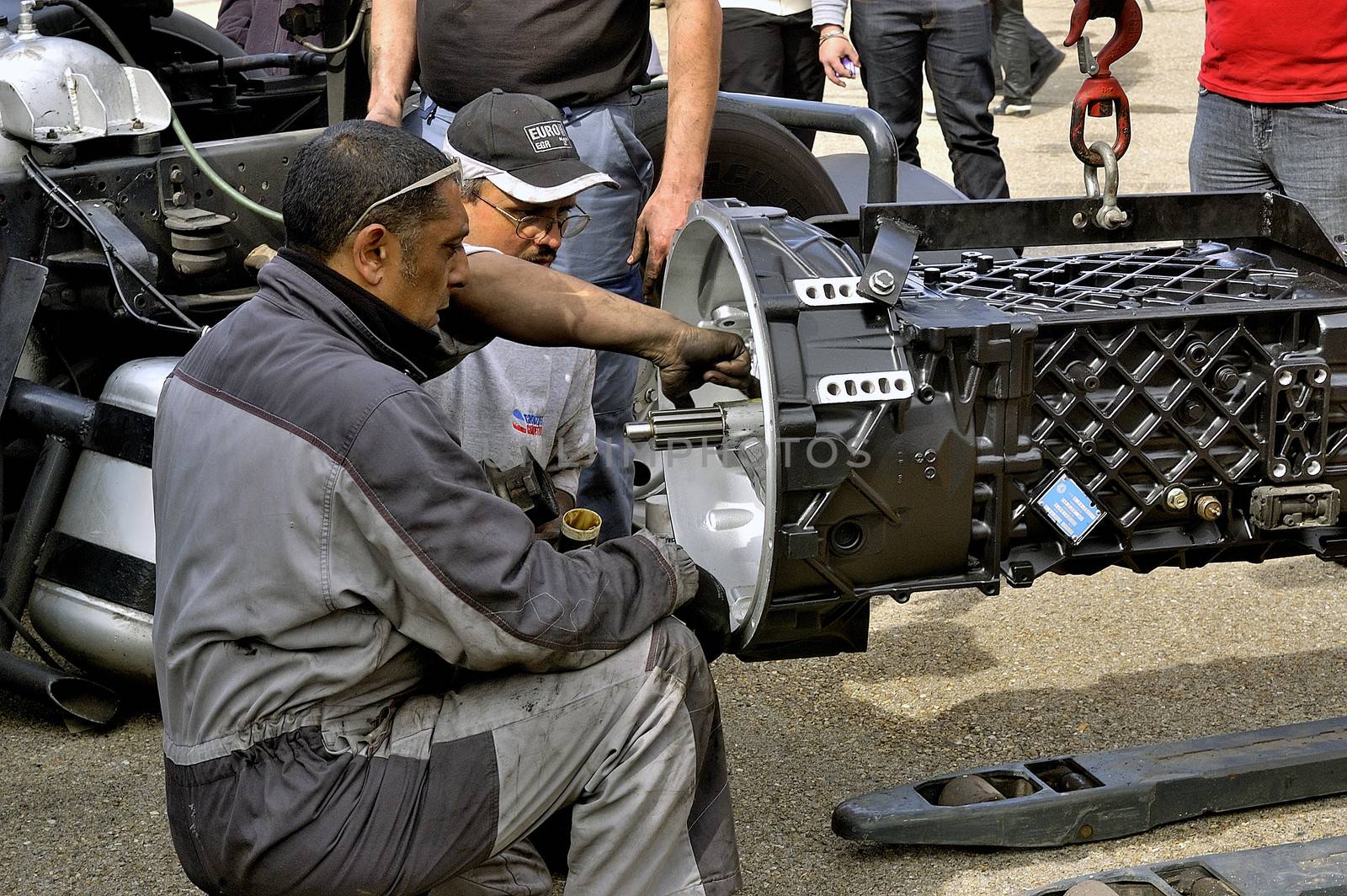 Ales - France - Grand Prix of France trucks May 25th and 26th, 2013 on the circuit of the Cevennes. workshops of mechanics for the assistance of the trucks. 