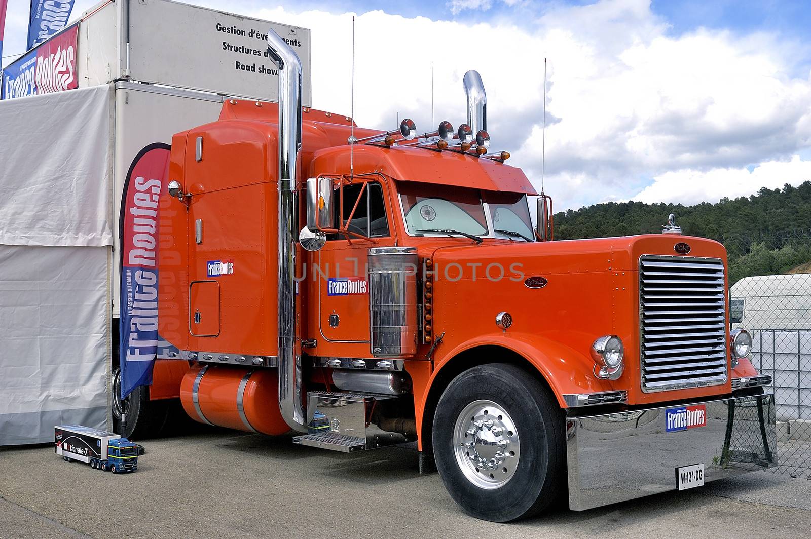 Ales - France - Grand Prix of France trucks May 25th and 26th, 2013 on the circuit of the Cevennes. trucks and stands of the competitors for the assistance and promotion. 