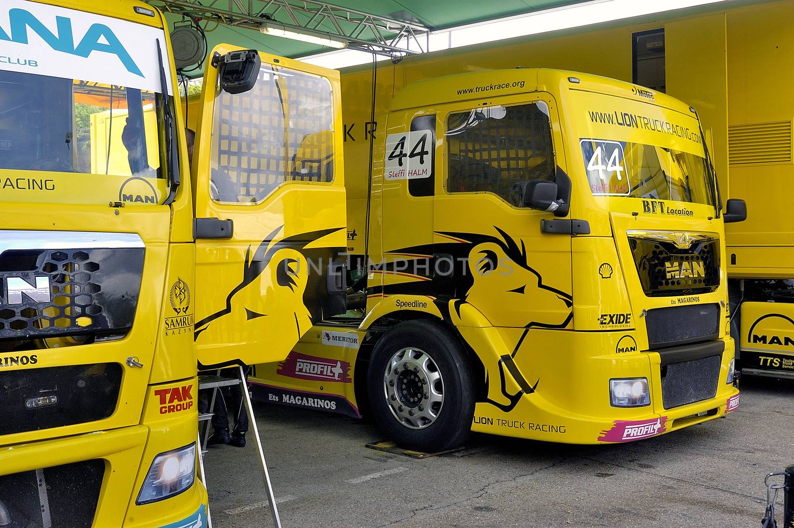 Ales - France - Grand Prix of France trucks May 25th and 26th, 2013 on the circuit of the Cevennes. trucks and stands of the competitors for the assistance and promotion. 