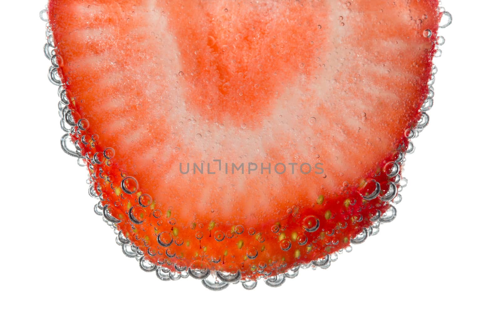 Strawberry Slice in Clear Fizzy Water Bubble Background by scheriton