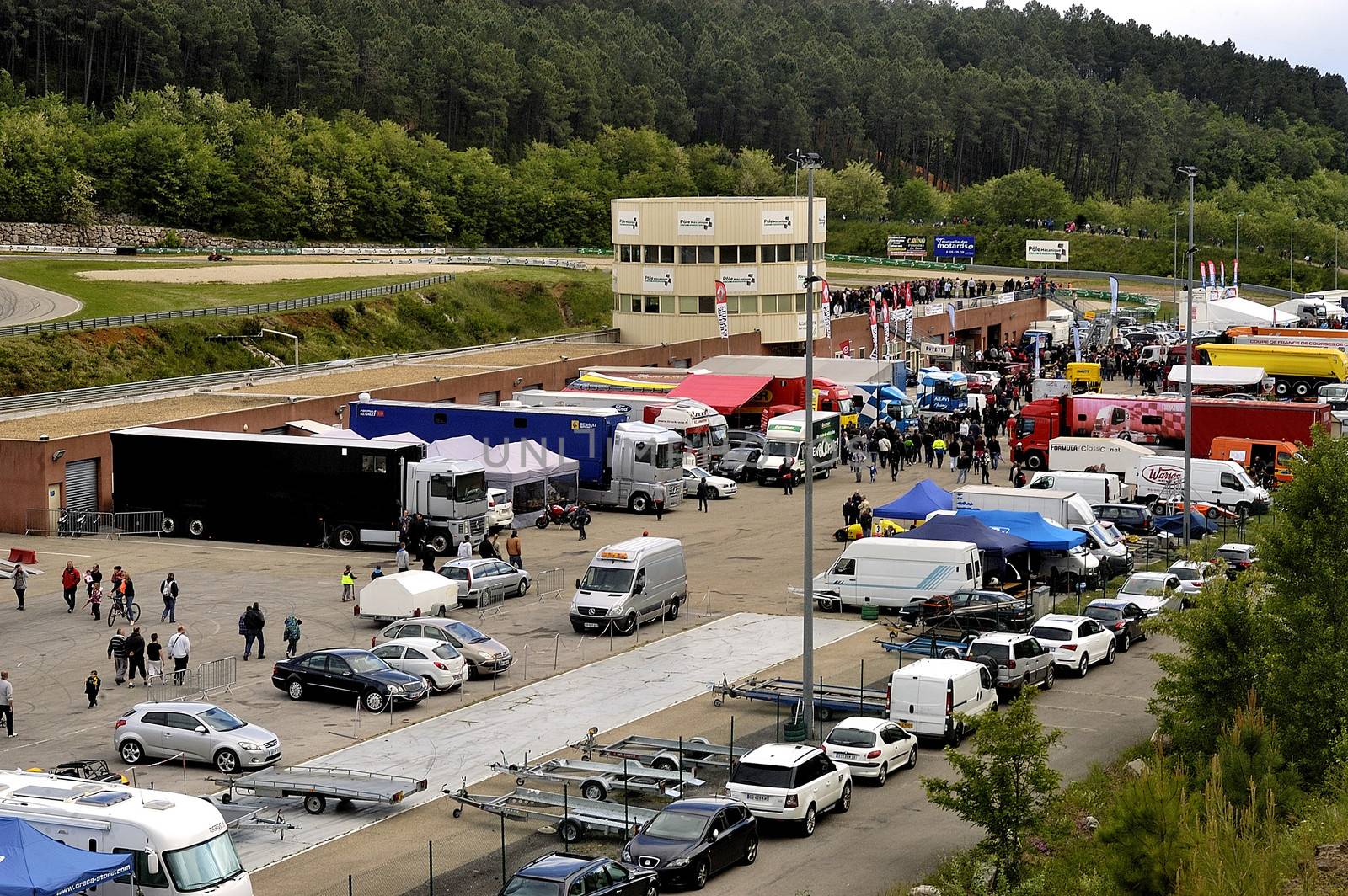 Ales - France - Grand Prix of France trucks May 25th and 26th, 2013 on the circuit of the Cevennes. trucks and stands of the competitors for the assistance and promotion. 
