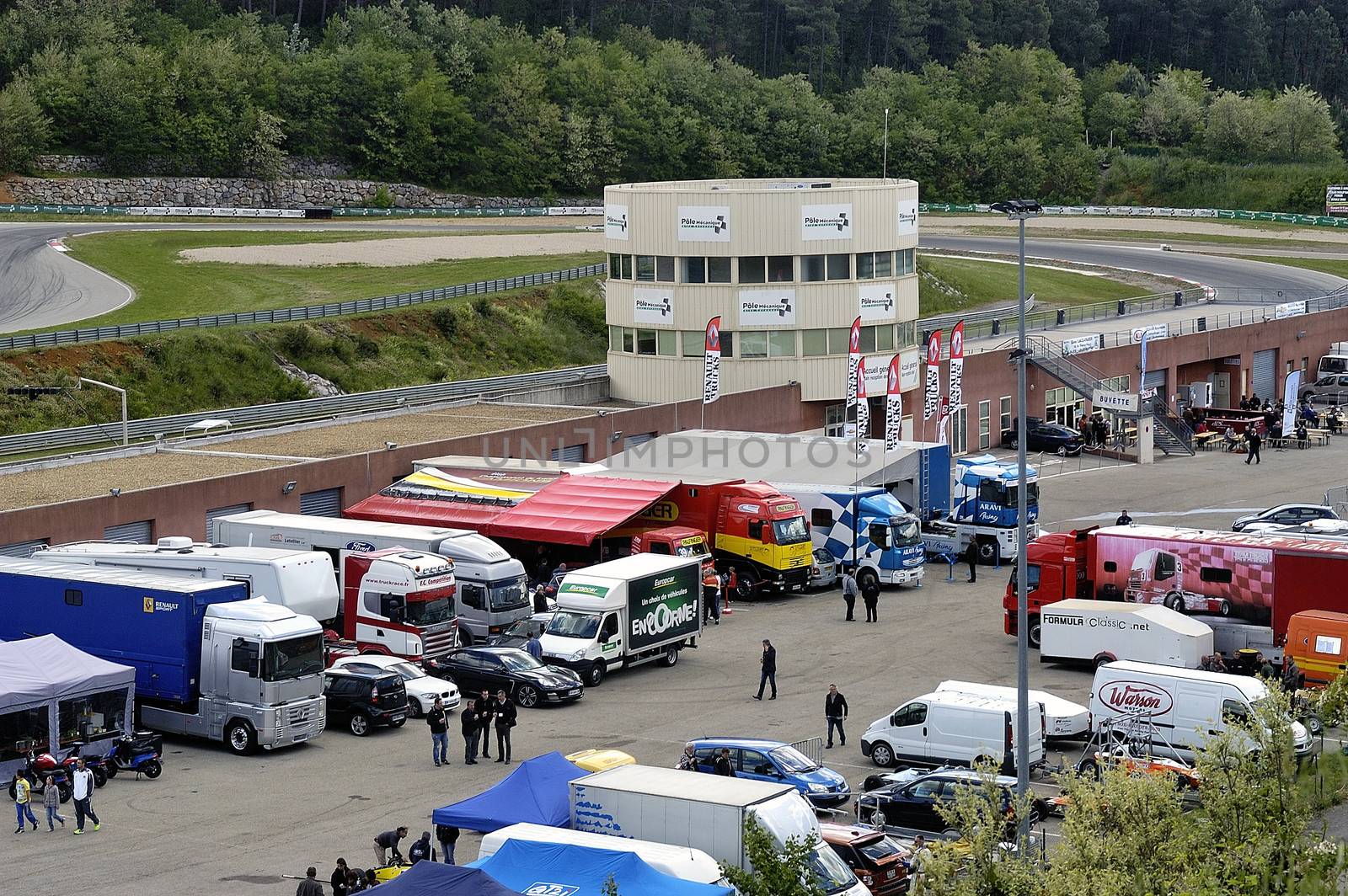 Ales - France - Grand Prix of France trucks May 25th and 26th, 2013 on the circuit of the Cevennes. trucks and stands of the competitors for the assistance and promotion. 