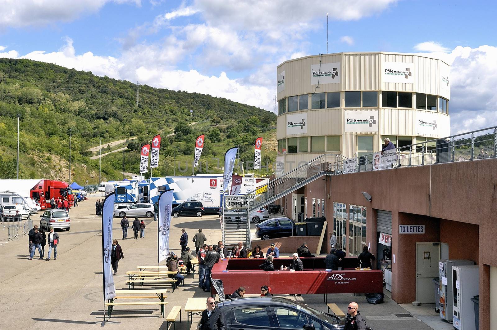 Ales - France - Grand Prix of France trucks May 25th and 26th, 2013 on the circuit of the Cevennes. trucks and stands of the competitors for the assistance and promotion. 