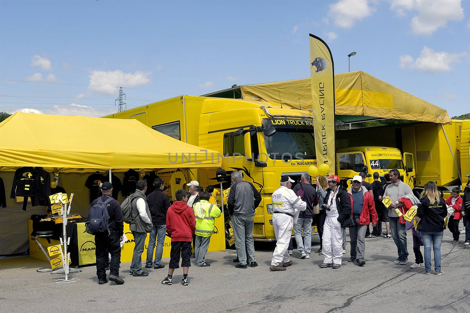 Ales - France - Grand Prix of France trucks May 25th and 26th, 2013 on the circuit of the Cevennes. trucks and stands of the competitors for the assistance and promotion. 