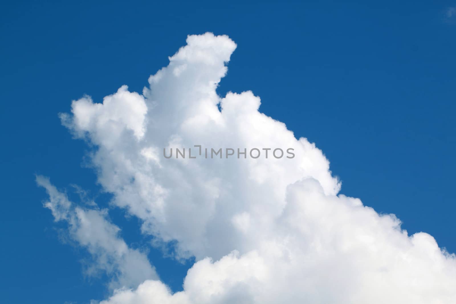 Large bulbous cumulus cloud formation on a sunny day with bright blue sky 