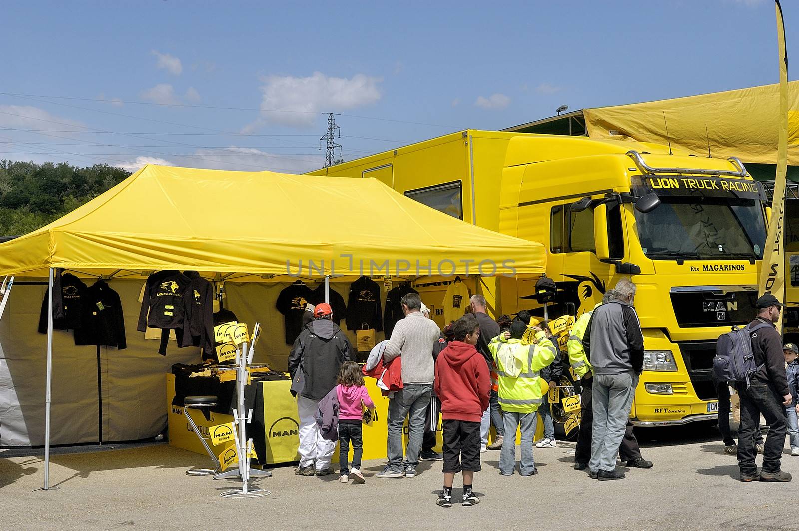 Ales - France - Grand Prix of France trucks May 25th and 26th, 2013 on the circuit of the Cevennes. trucks and stands of the competitors for the assistance and promotion. 