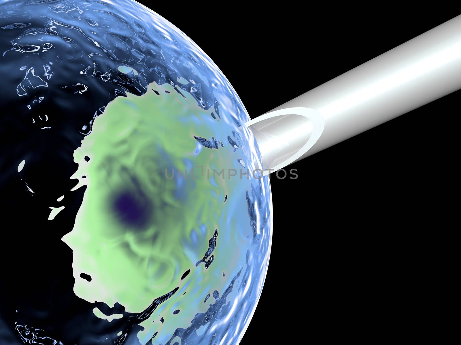 Injecting DNA into a stem cell. 3D rendered Illustration.