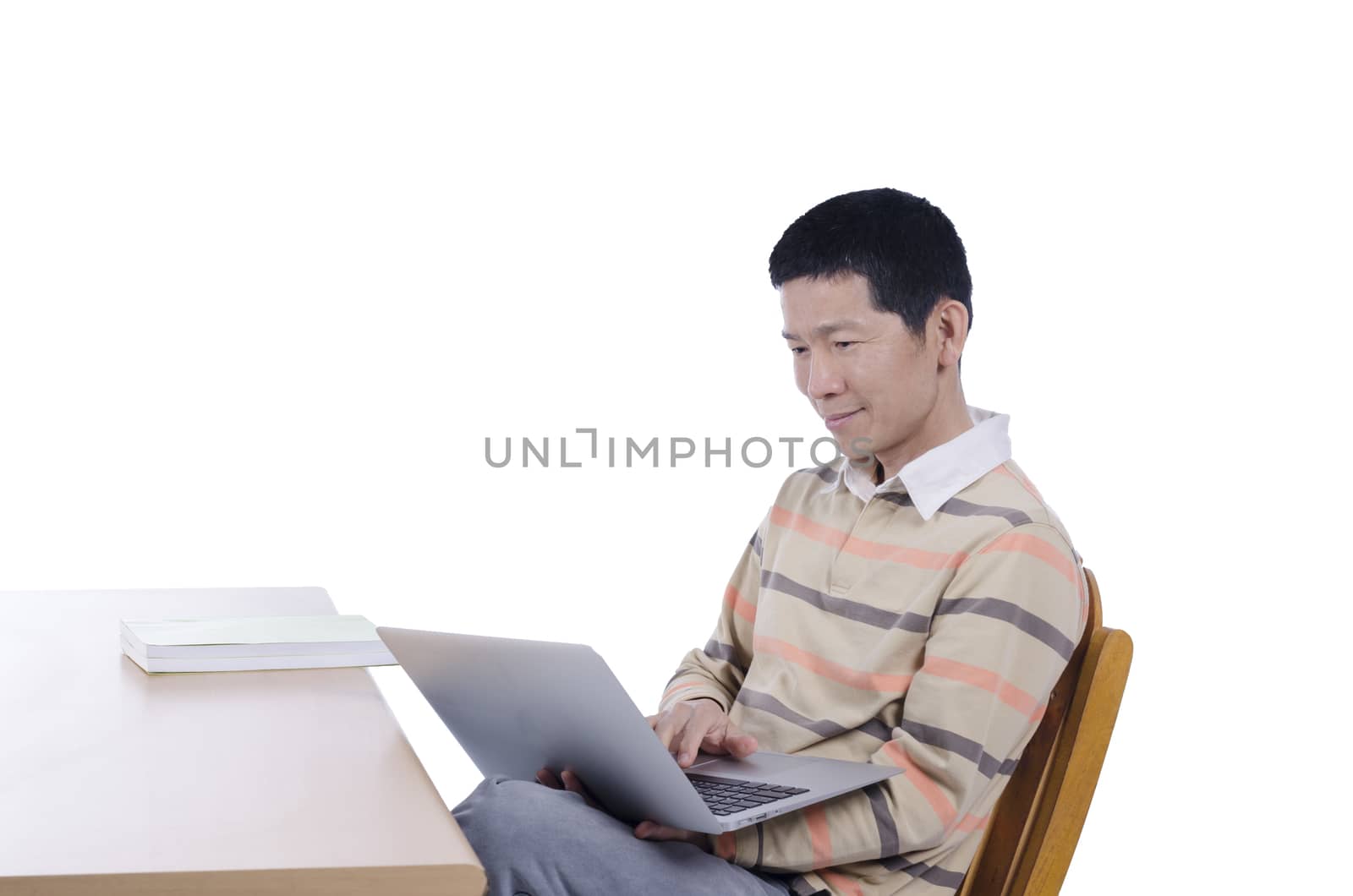 man with notebook over white background