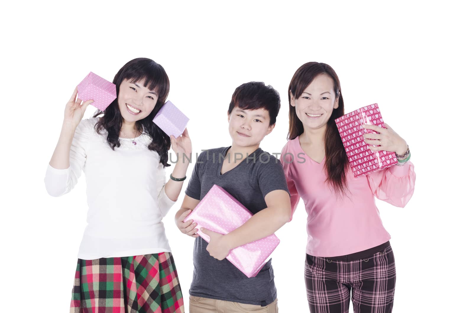 Pretty girls shopping on white background